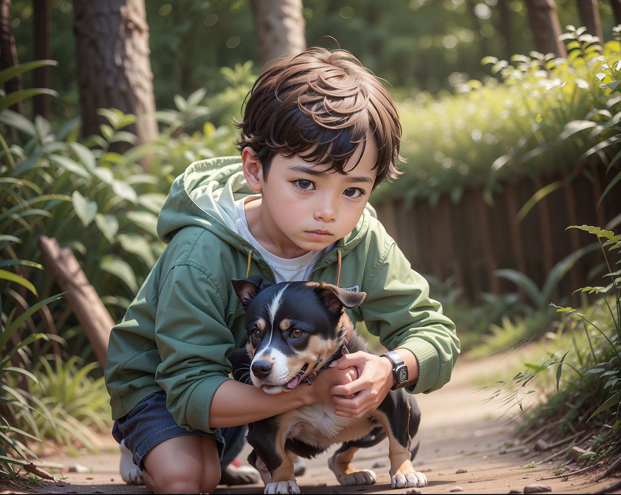 boy playing a dog, canon EOS, 16K --auto --s2