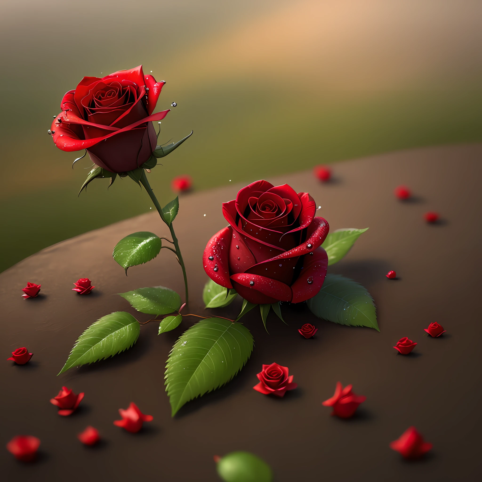 a very beautiful red rose with dew drops, smooth cinematic background, ultra realistic, 4k, HD