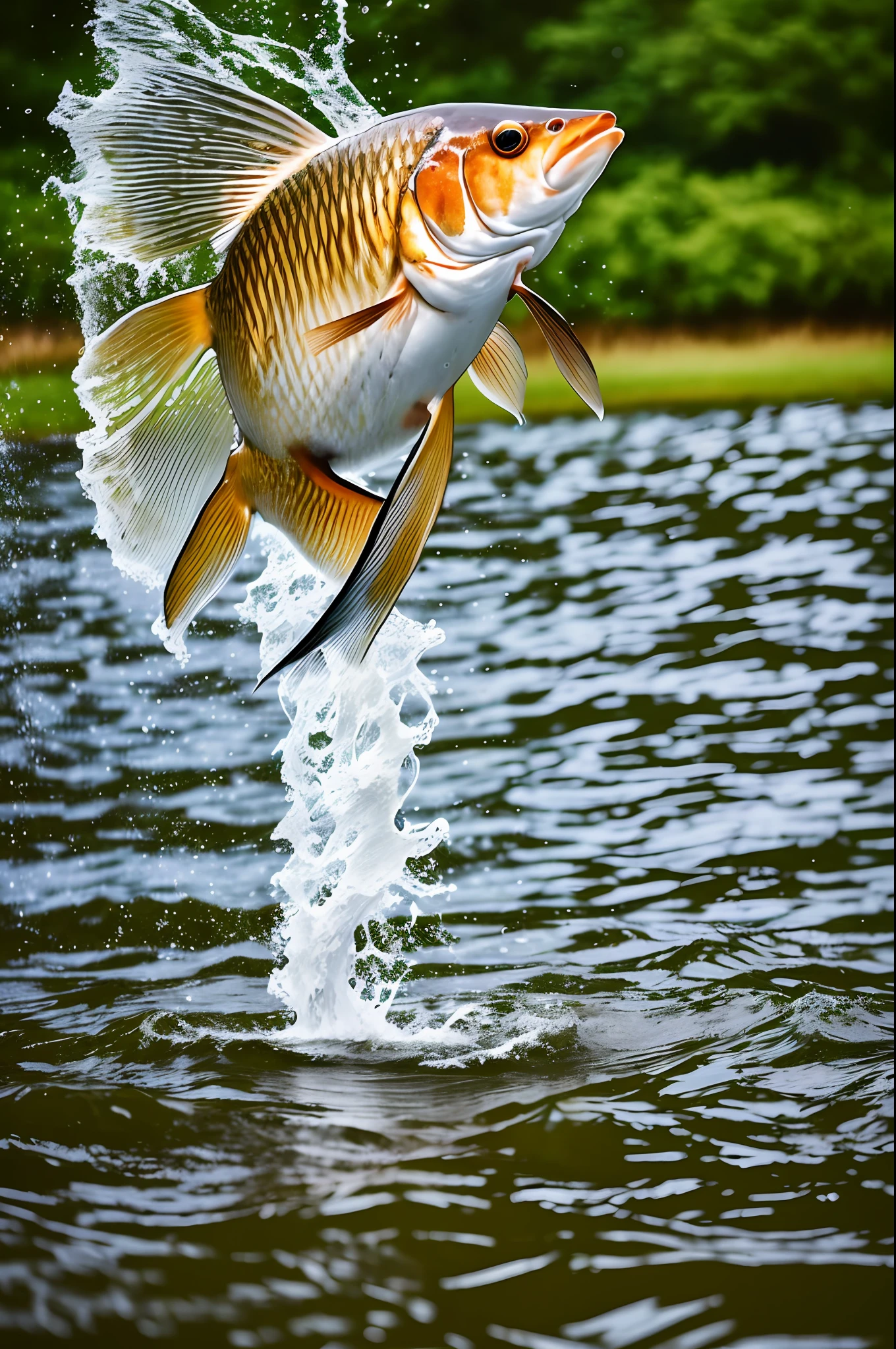 fish jumping over the pond, 16k, cinematic lightning, --auto --s2