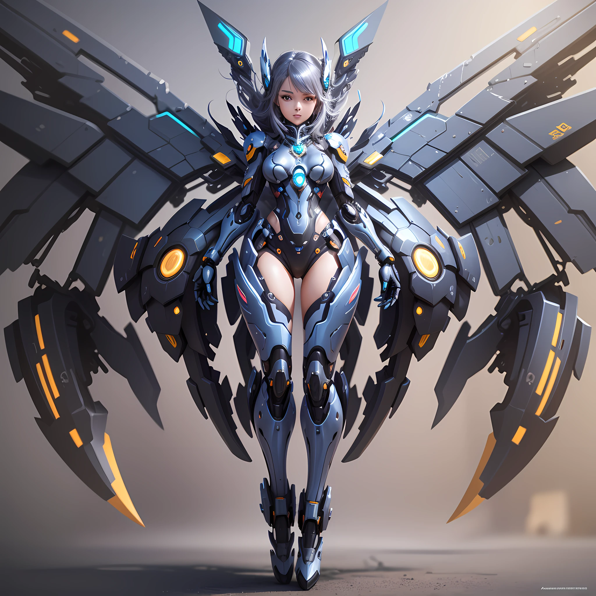 Robot close-up with futuristic body and wings, mecha wings, female mecha, fingers spread normally, futuristic robot angel, high-quality digital concept art, mechanized Valkyrie girl, beautiful robot character design, mecha set, cool mecha style, symmetry! Futuristic robots, smooth digital concept art, stunning 8K character concept design, art by Alessandro Pautasso --auto --s2