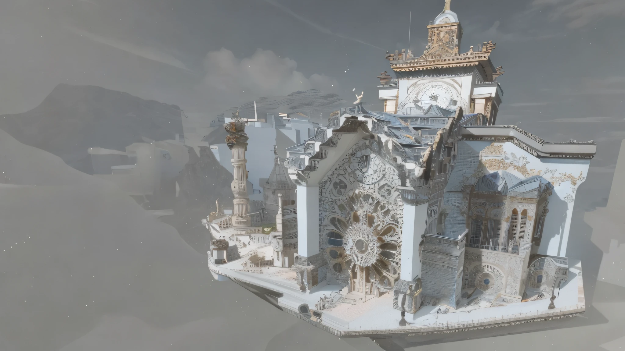arafed image of a building with a clock tower on top, detailed intricate render, intricate render, intricate detail. unreal engine, detailed intricate environment, intricate detailed environment, an ambient occlusion render, ambient occlusion render, hyper detailed 3d render, hyper detailed 3 d render, monochrome 3 d model, rendered in nvidia's omniverse
