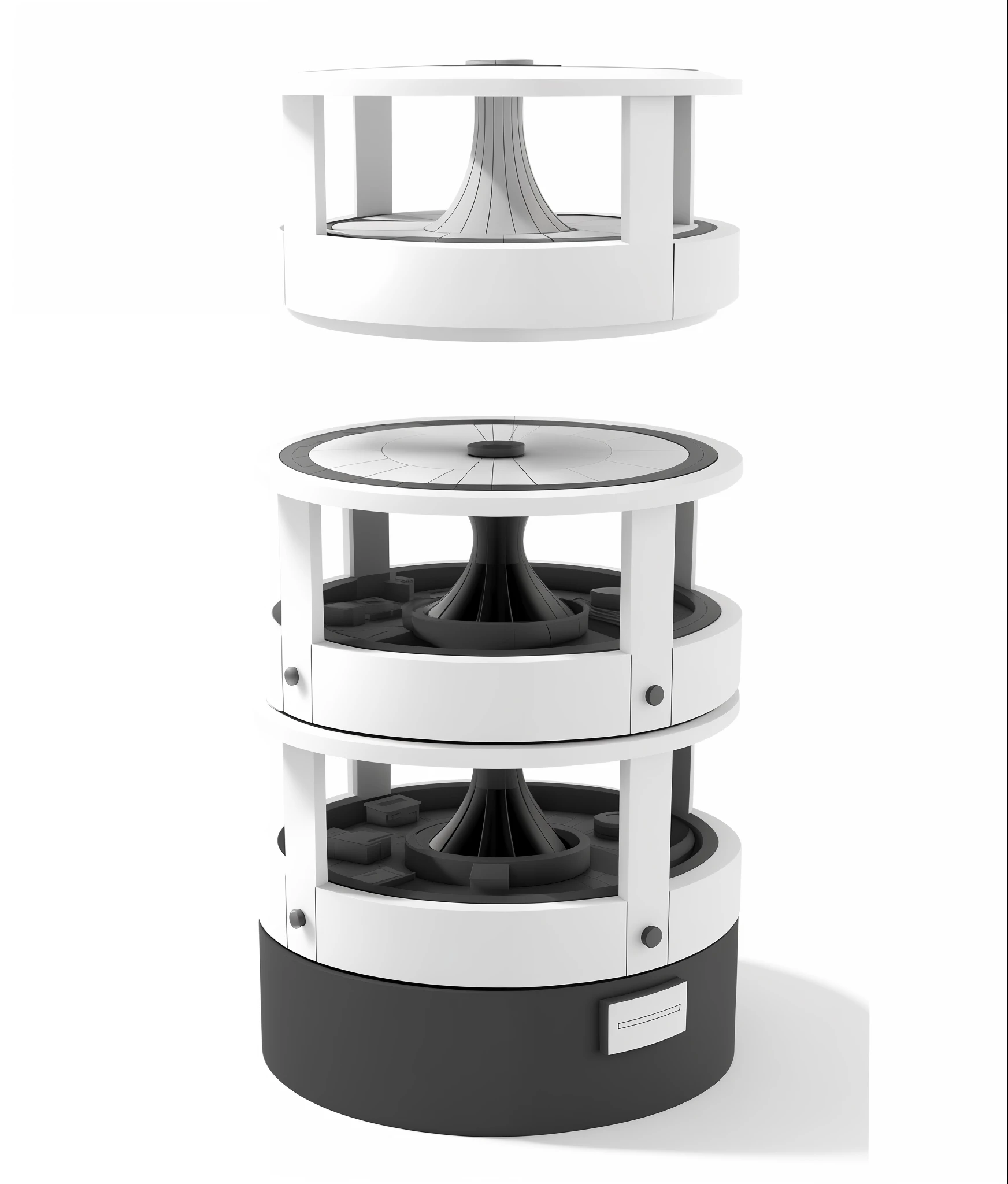 a close up of a black and white tower with a clock on top, product design render, 3 d product render, production volume rendering, product render, high res render, with 3d render, with 3 d render, bw 3 d render, depicted as a 3 d render, rendering of the windigo, concept piece, 3 / 4 view, 3/4 view