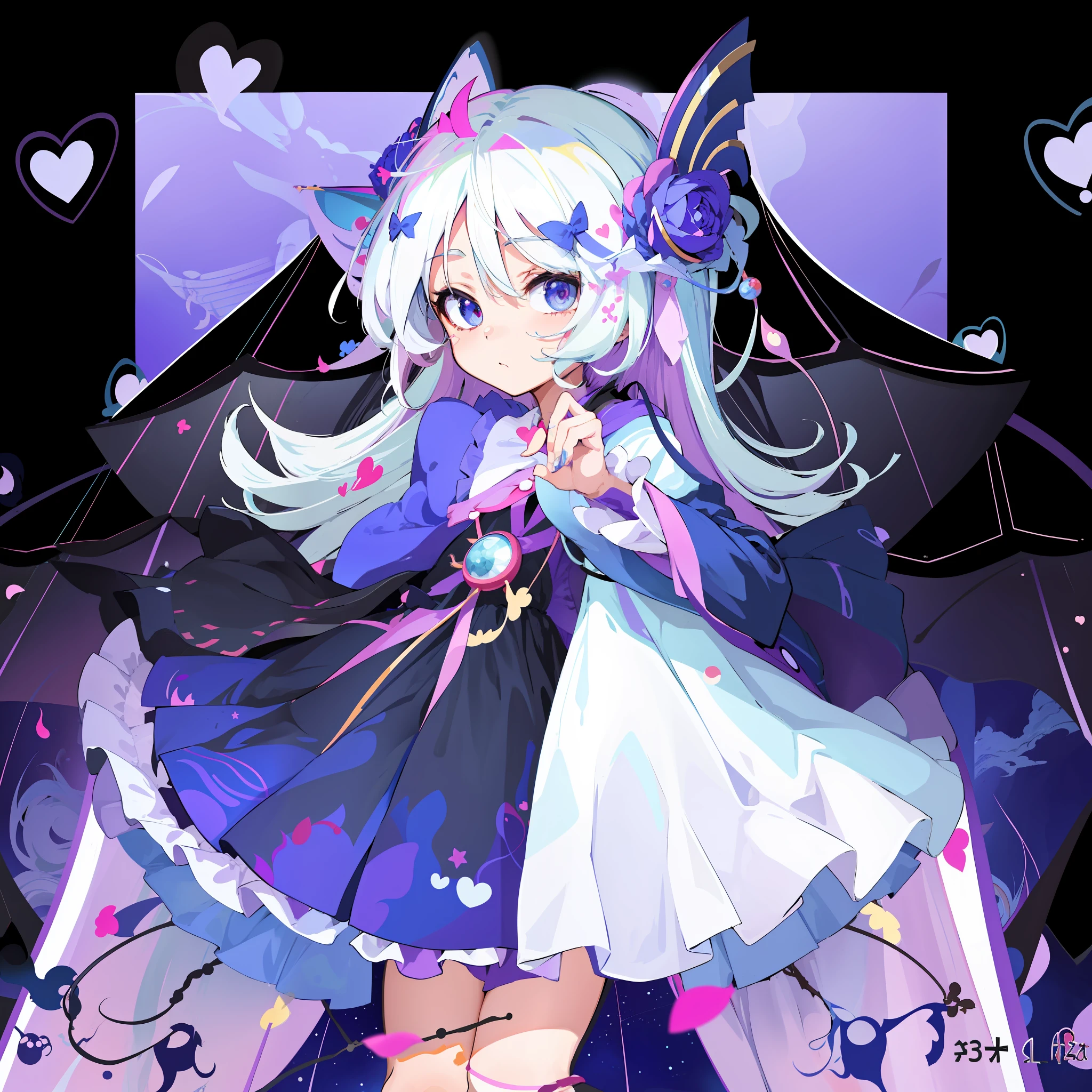 anime girl with long hair and blue dress with hearts, loli in dress, style of magical girl, from touhou, splash art anime loli, cute anime waifu in a nice dress, lolish, loli, anime moe artstyle, touhou character, nightcore, lunar themed attire, portrait of magical girl, astral witch clothes, !!full body portrait!!