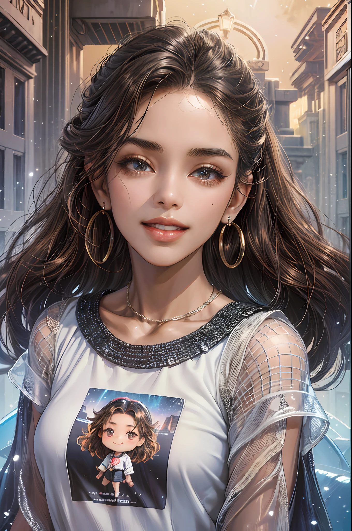 3D rendering of cute (dark brown skin color) girl, afro-alpine, cute smile, ((walking with her father and mother)), ((chibi)), (((father and mother))) wearing t-shirt and jeans, current fashion, long hair with princess accessories, ((accessories, earrings)), street background, rainy day, close-up, product view, detailed facial details, perfect face, trend art, sharp facial details, cgsociety, ultra high quality digital art, hyperexquisite detail, 4k , 8k soft lighting, dreamy, fashion, (((3D))) --auto --s2