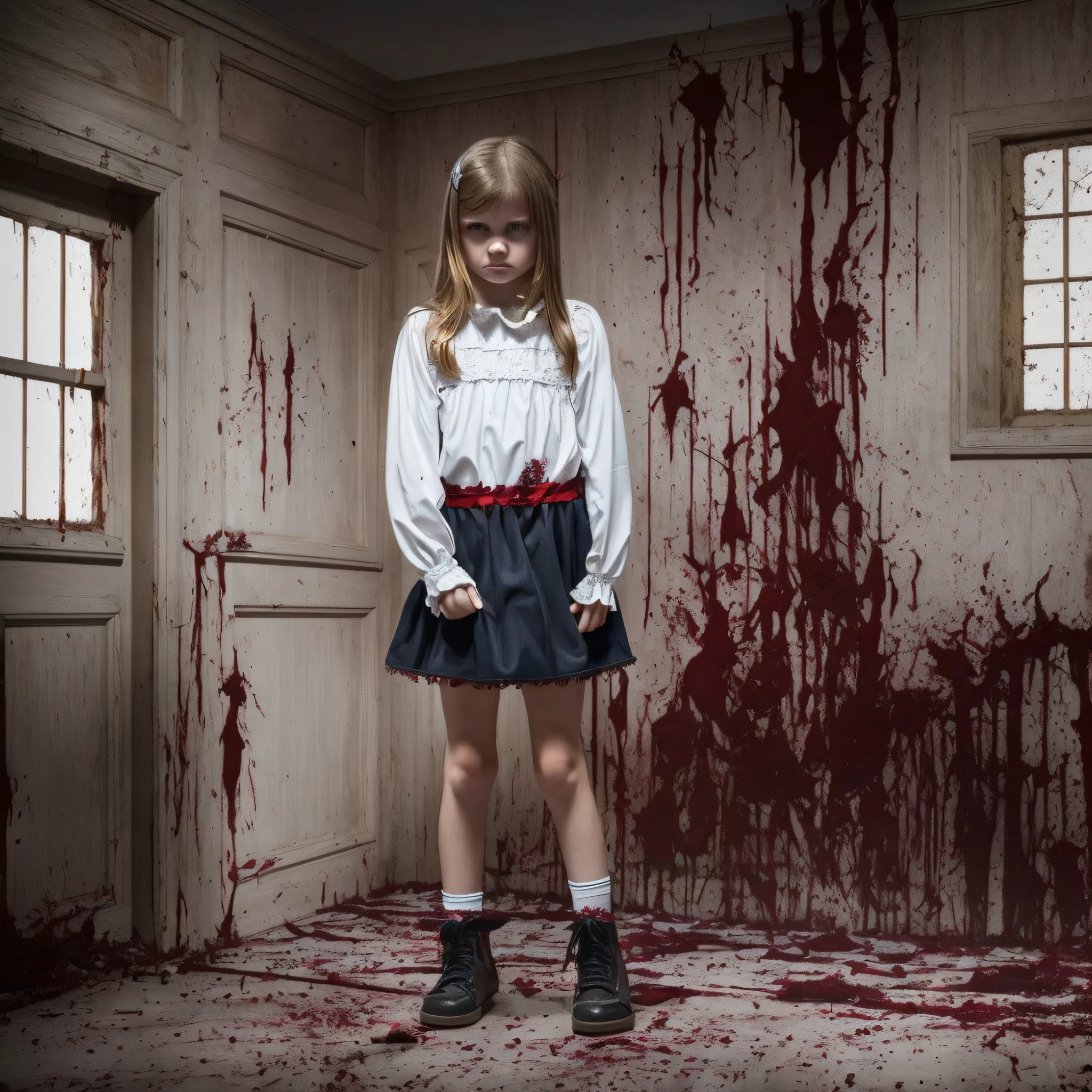 age girl full body picture of a young possessed  girl killing, realistic, real, photo, horror, nightmare, evil eyes, murder, killer --auto --s2