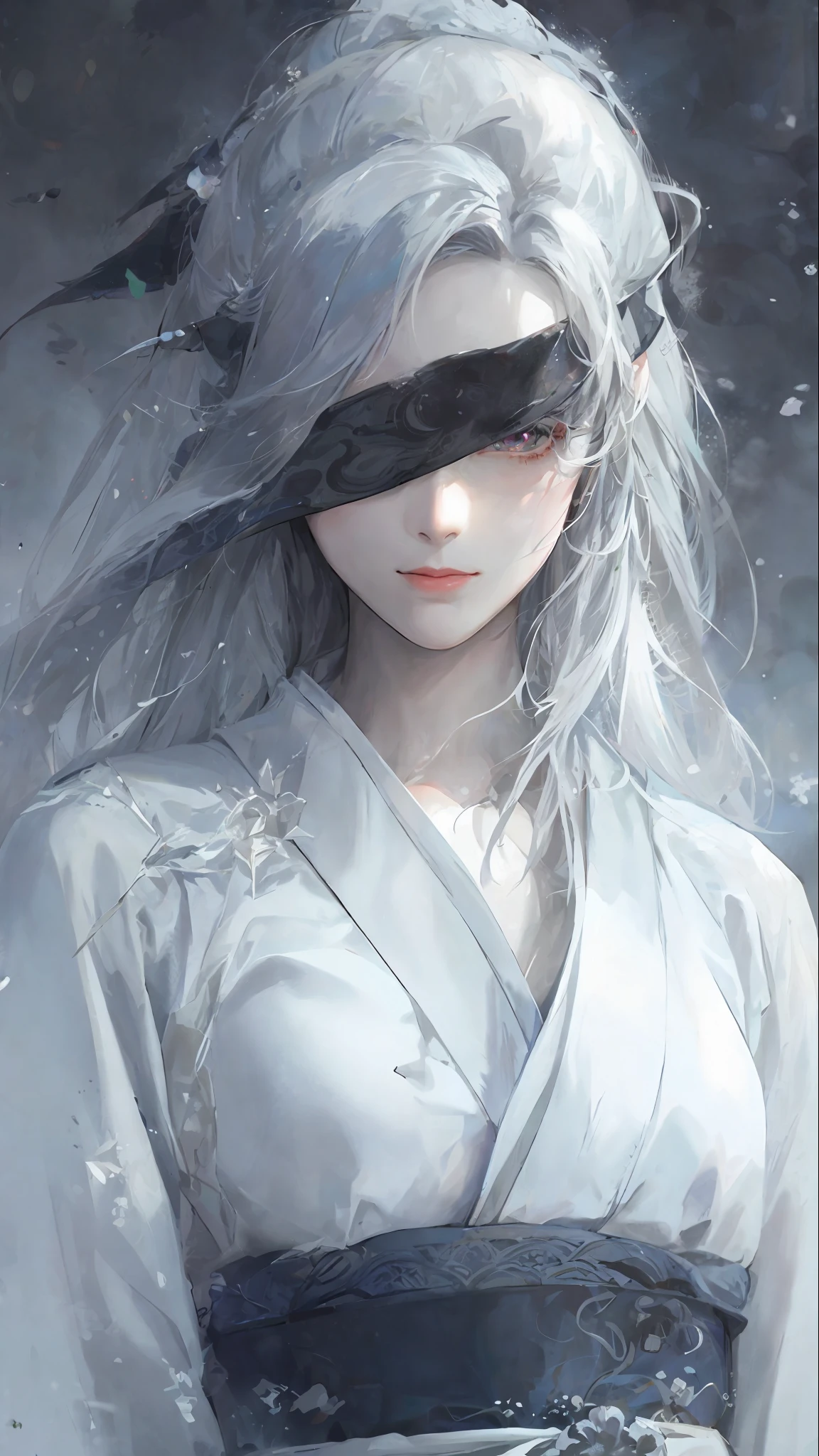 Close-up of woman with white hair and white mask, beautiful character painting, gwise, gwise style artwork, gray hair god, Yang J, magnificent exquisite character art, stunning character art, funchi, woozinshi fan, gwise at pixiv art station, snow