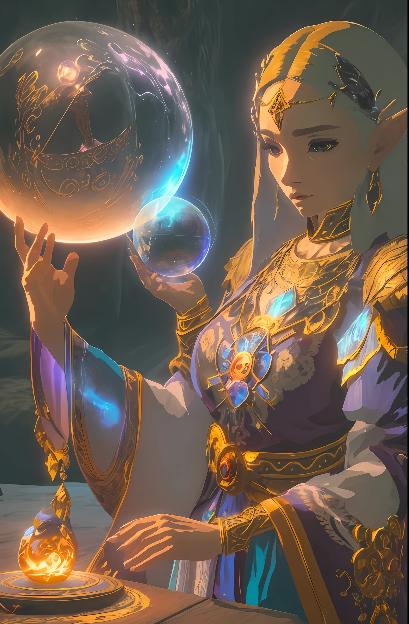 a woman holding a crystal ball in her hands, female mage conjuring a spell, a sorceress casting a ice ball, beautiful female wizard, holding a crystal ball, anime fantasy artwork, beautiful female sorceress, a young female wizard, a beautiful sorceress, beautiful sorceress, emanating magic from her palms, fantasy mage, beautiful fantasy art portrait