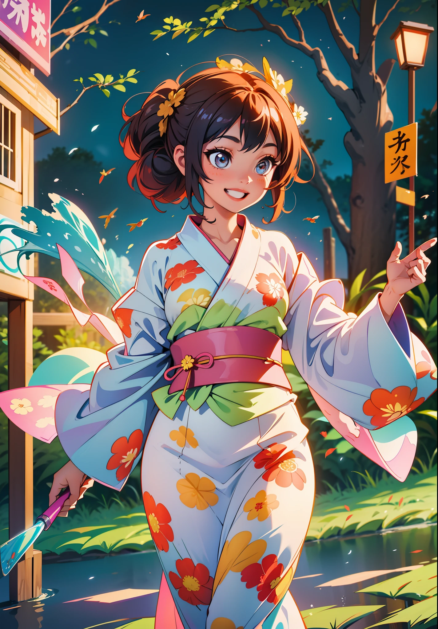 Imagine at a summer festival when a beautiful girl in a yukata is obsessed with goldfish scooping. She sparkles with big eyes and a smile overflows. As the sleeves of her yukata flutter in the wind, her hands dexterously manipulate the net. Every time the goldfish touch her net, her eyes shine with joy and a cute laugh spills from her mouth. Her gestures are light, and she scoops up one goldfish after another without stopping her movement for a second. Her joyful gestures are as beautiful and soothing as fireworks dancing in the summer sun.