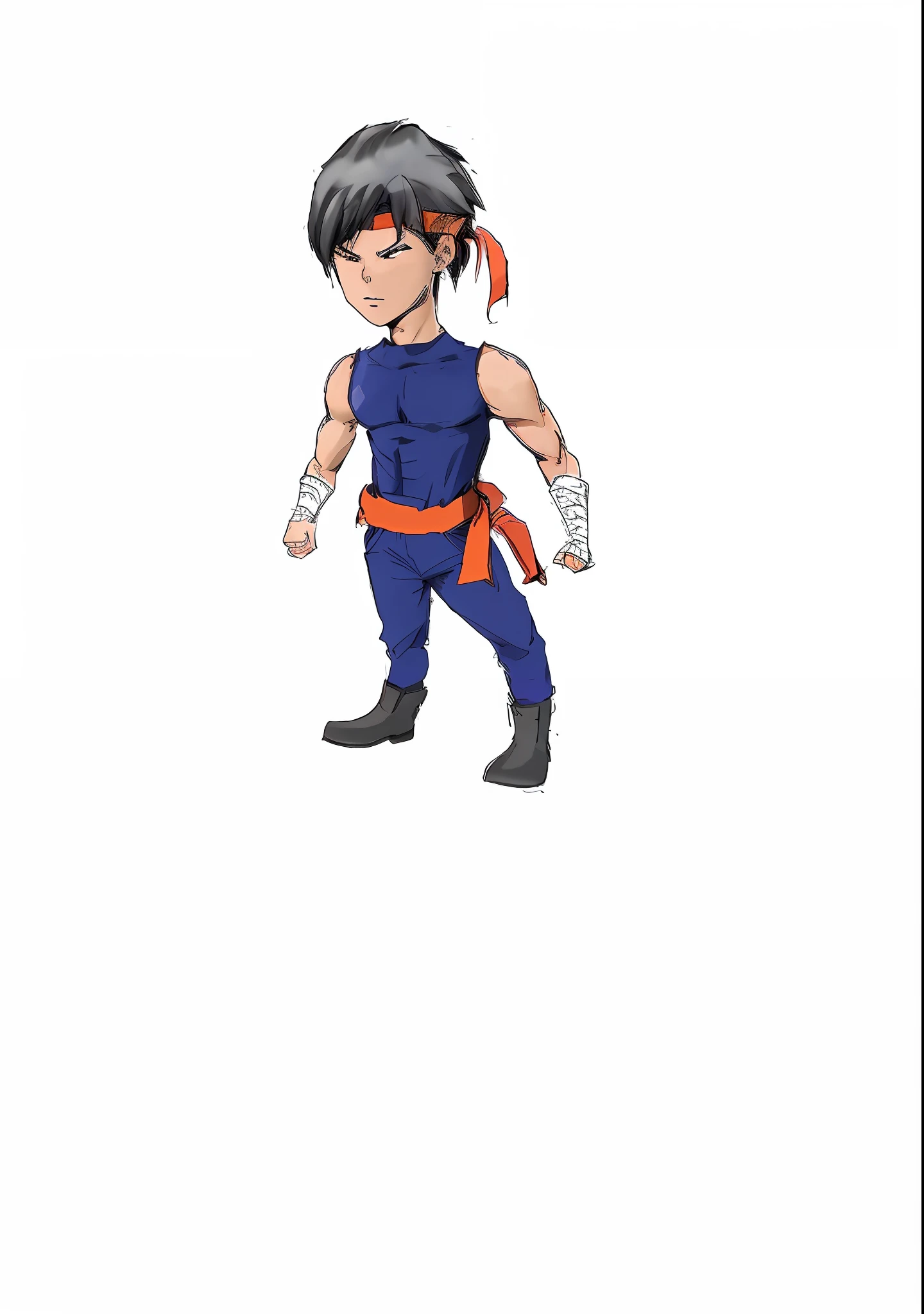 A cartoon of a red-belted boy dressed in blue, anime style characters, anime characters, warrior poses, characters from the King of Fighters, fighting game characters, human Goku, full body concept, I am Naranbaatar Gambold, Akira Toriyama style, Fubuki, male anime characters, manga characters, Goku as an Asian, fighting pose, Q version character standing drawing