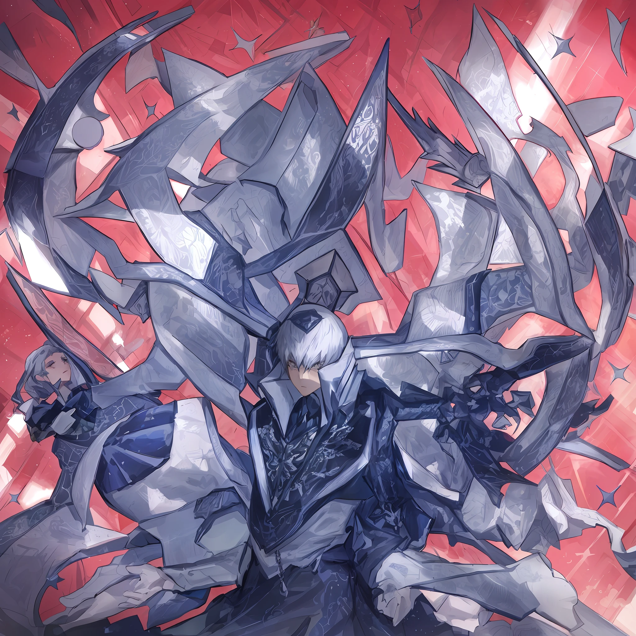 ((Persona: 1.3) Best Scene), Super High Quality, Best Light and Shadow, Compact Composition, High Saturation, Altar Hall, Dusk, Twinkling Lights, Gorgeous Decorations, Silver Hair (Beautiful Girl or Male), Charming Eyes, Gorgeous Uniform, Openwork Pattern, Fine Engraving, Emphasis on His Eyes, (Graceful Posture or Handsome Image), Heavy Light and Shadow, Lens, Color.