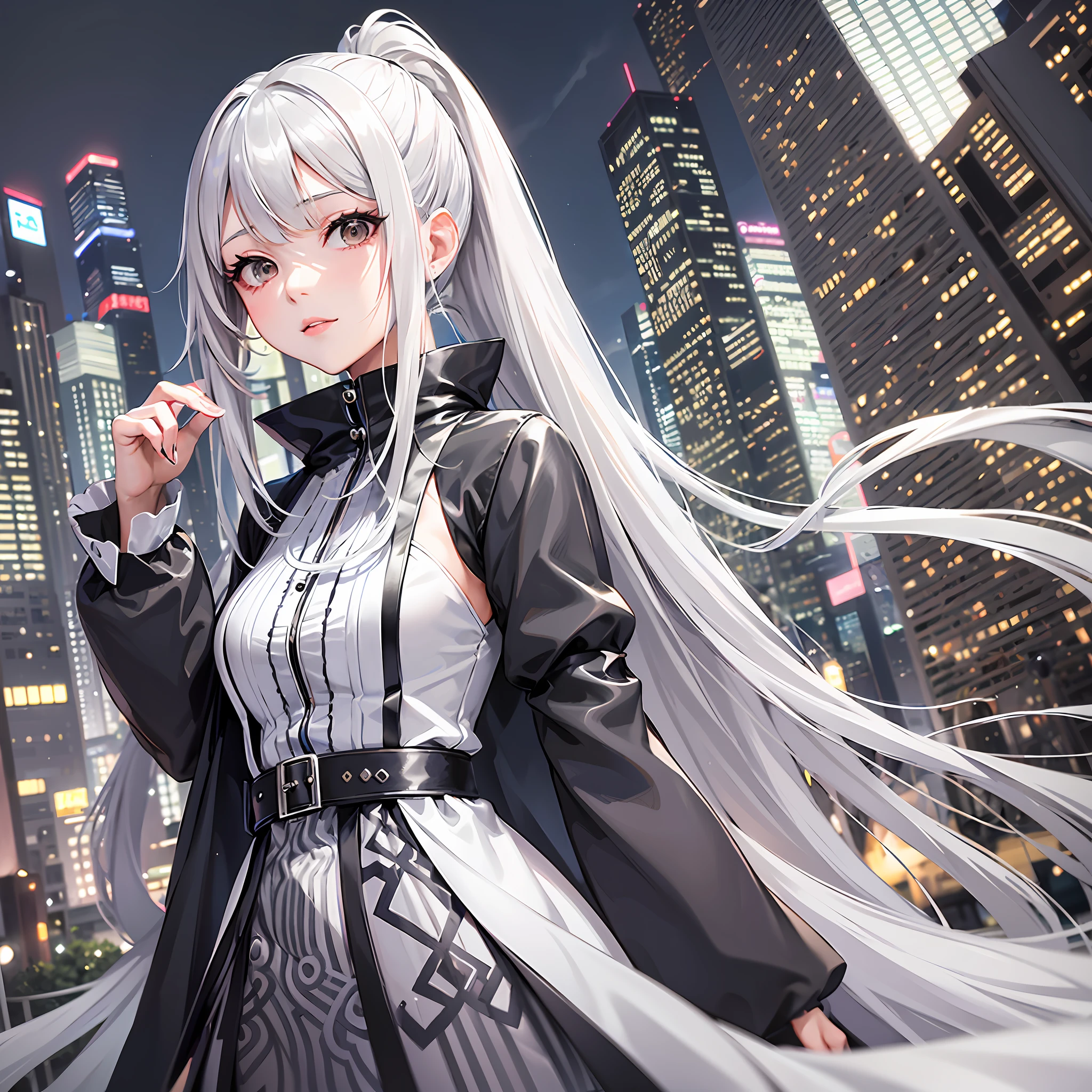 there is a woman with long gray hair posing for a picture, anime girl cosplay, anime girl in real life, girl silver hair, white hime cut hairstyle, anime cosplay, silver hair girl, silver haired, with white long hair, anime inspired, silver hair (ponytail), with long white hair, perfect white haired girl, long white hair and bangs, light gray long hair