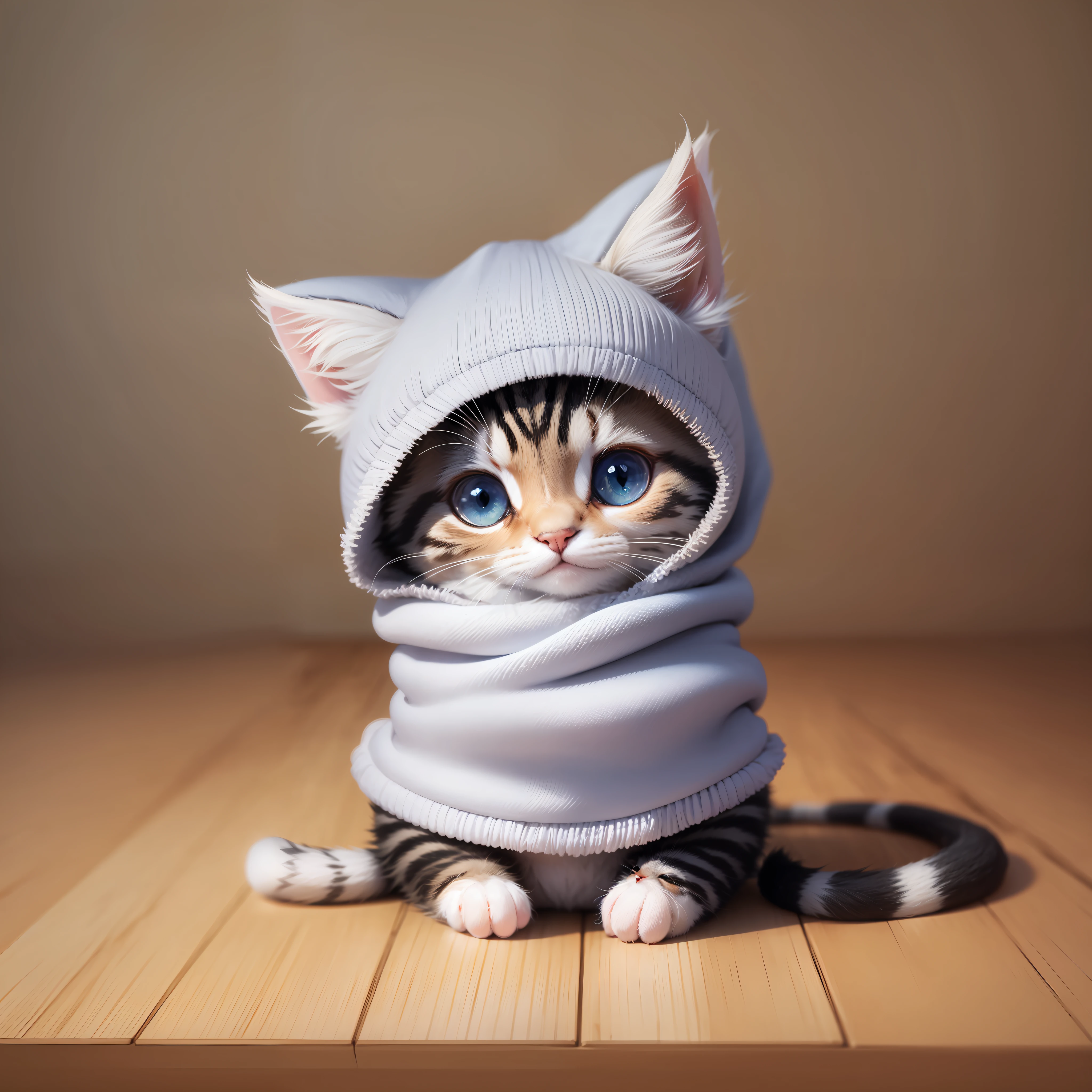 A very small cat wrapped in a towel --auto --s2