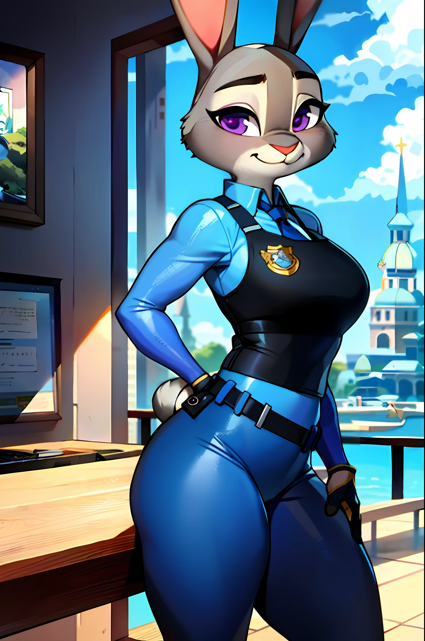 best quality, masterpiece, solo, 1girl,  JudyHopps, police uniform,