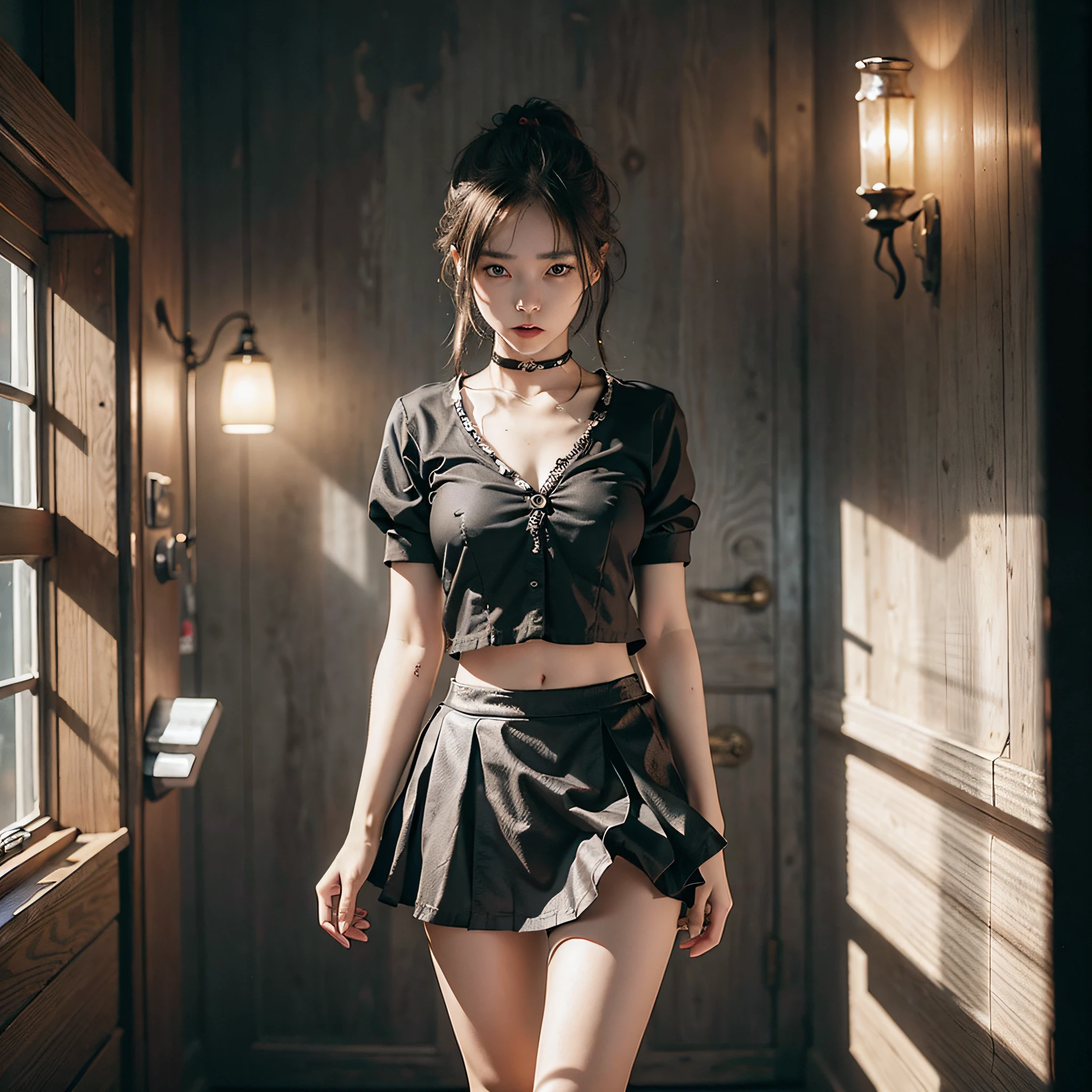 age possessed girl, erotic, (erotism:1.3), (mini skirt:1.3), highly detailed, murderous, deformed, beautiful, Cinematic film still, hdr, cinematic lighting, (volumetric fog:0.7) --auto --s2