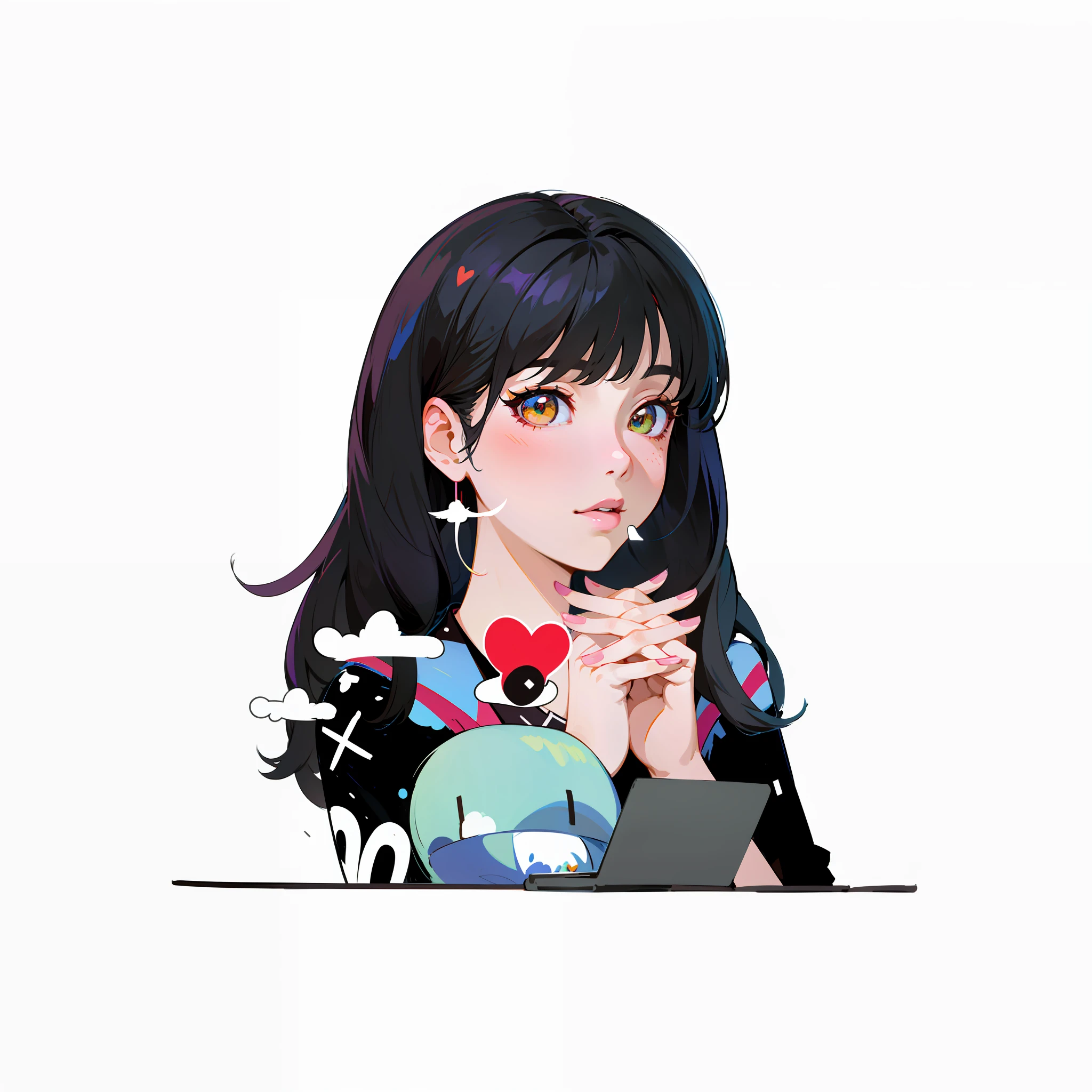 cartoon girl with a laptop and a heart on her face, digital anime illustration, in style of digital illustration, 2d illustration, 2 d illustration, digital character illustration, artwork in the style of guweiz, digital illustration portrait, portrait jisoo blackpink, portrait of kpop idol, nft portrait, anime style illustration, lofi girl, portrait of female korean idol