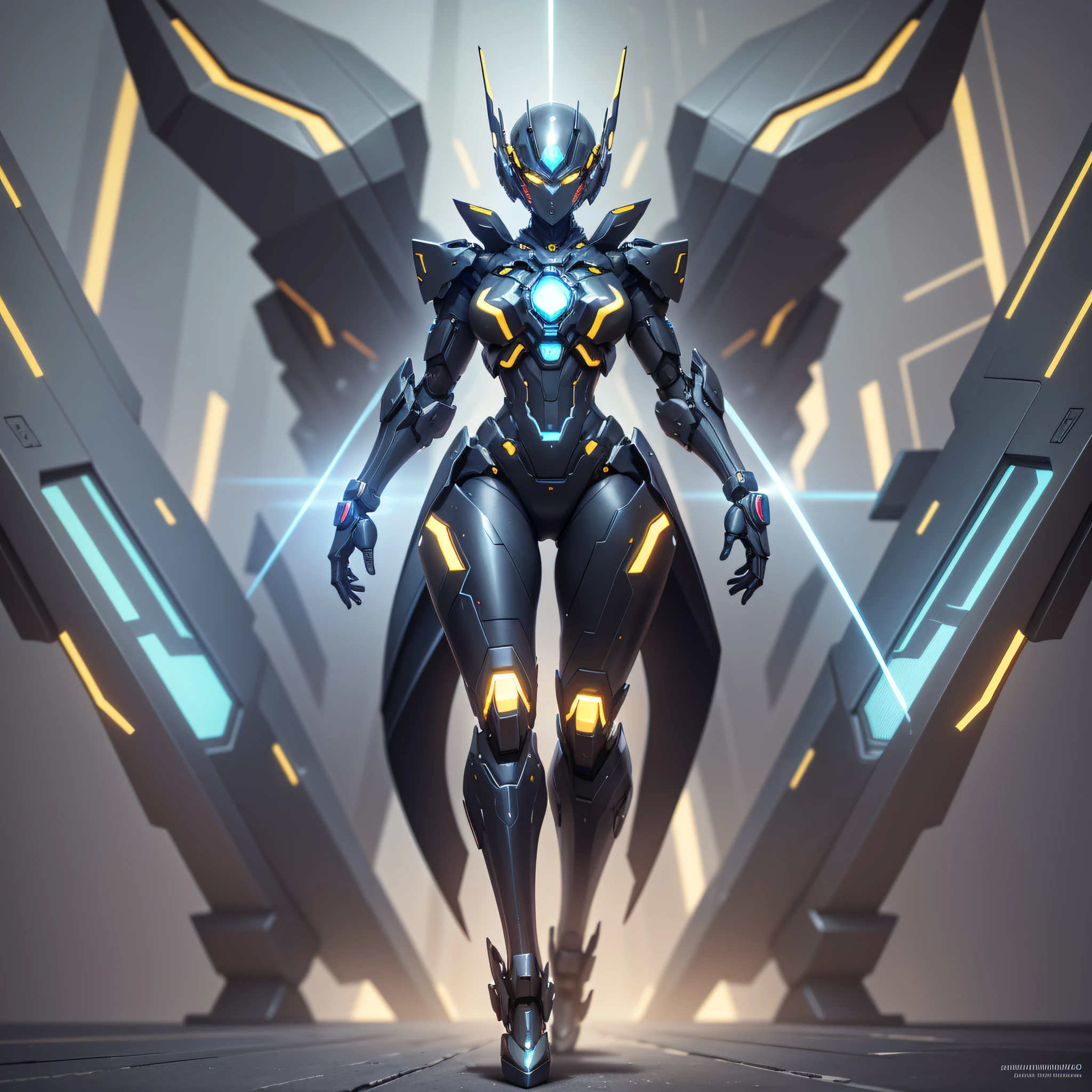 Poster, cyberspace, a promenade, storage lattice, code, geometric shapes and mecha full body mixture, full body image, symmetrical figure, geometric shape, mecha, vector plane, gold, black, flat display, masterpiece, super high resolution, high quality, digital fiber detail, neon detail, upper body, lower body, feet, head, limbs, hand detail portrayal, background image is a display drawing, the art of Alessandro Pautasso --auto --s2