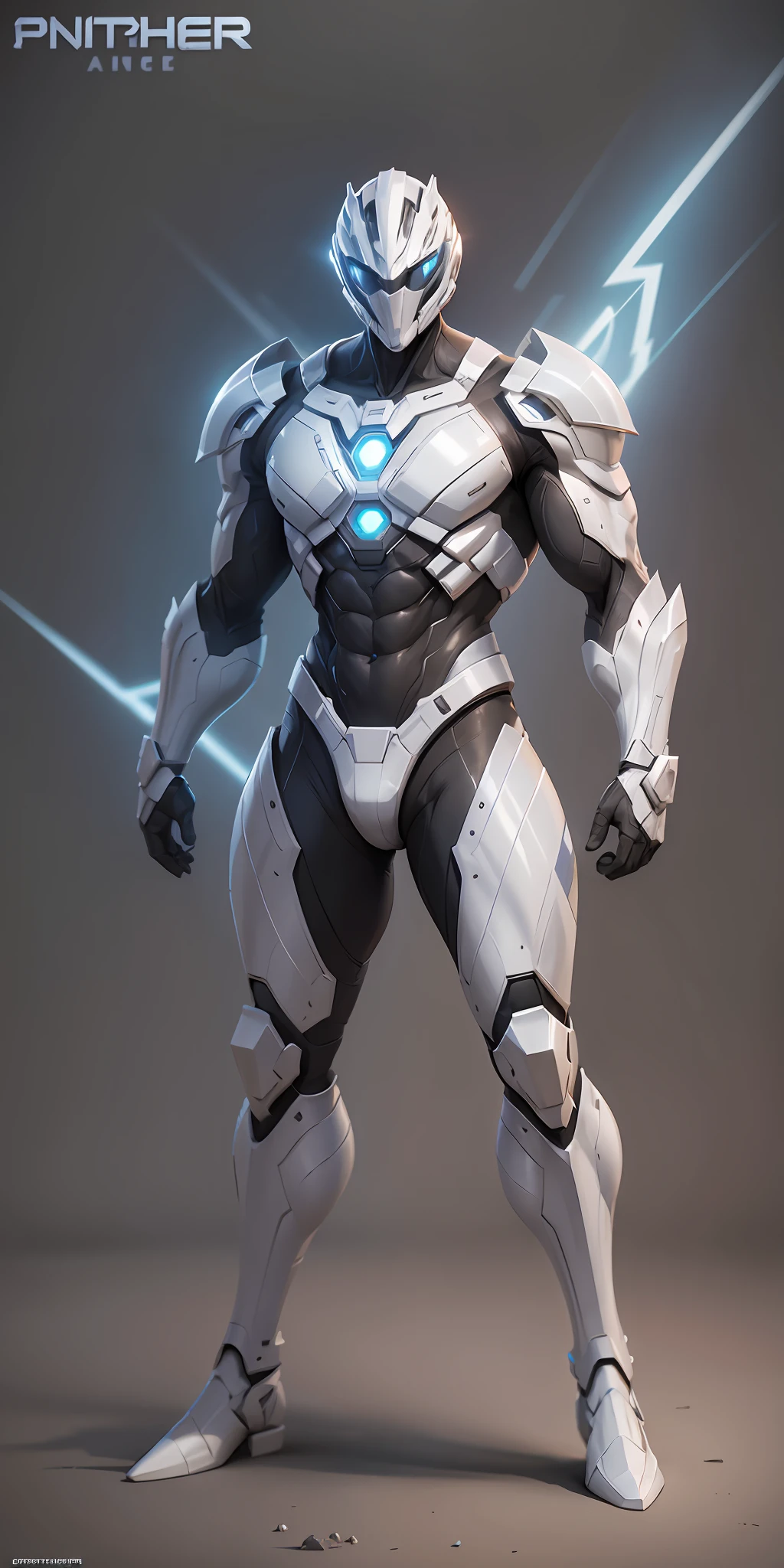 White Ranger from Power Rangers, frontal, full-length, looking at the camera, facing the audience, standing pose, simple background, three-dimensional light, detailed full-body concept, sleek digital concept art, beautiful full-body concept art, art trend, full-length CGsociety,