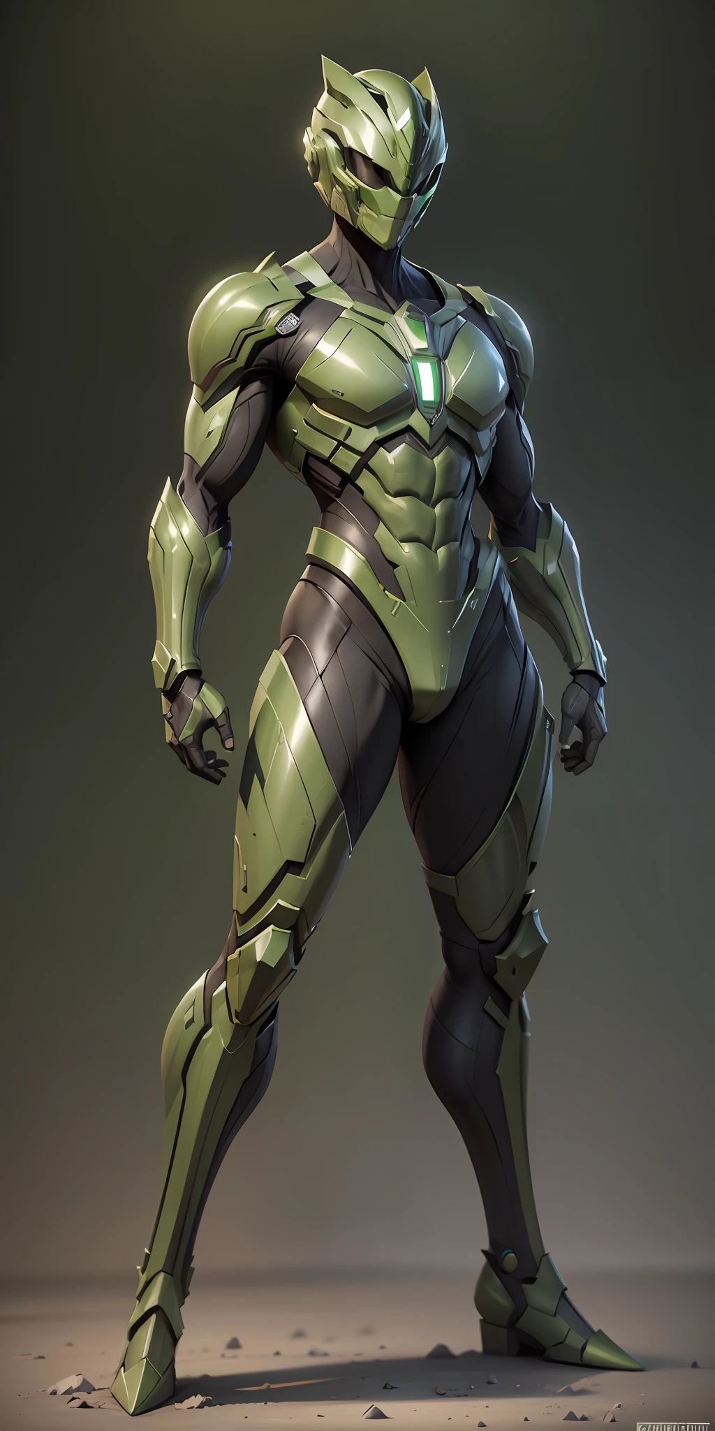 Green Ranger from Power Rangers, frontal, full-length, looking at the camera, facing the audience, standing pose, simple background, three-dimensional light, detailed full-body concept, sleek digital concept art, beautiful full-body concept art, art trend, full-length CGsociety,