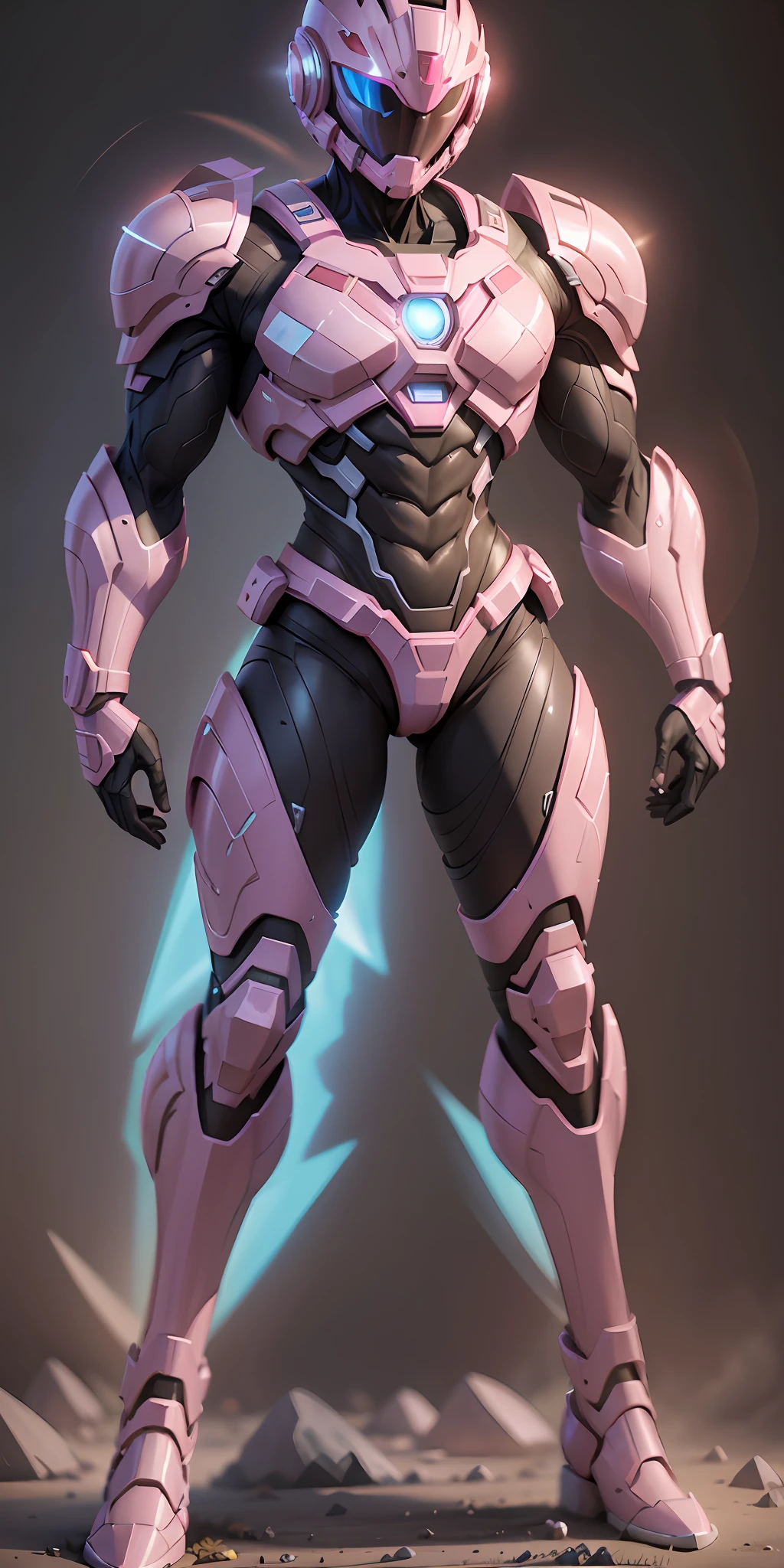 Pink Lightspeed Rescue Ranger from Power Rangers, frontal, full-length, looking at the camera, facing the audience, standing pose, simple background, volumetric light, detailed full-body concept, sleek digital concept art, beautiful full-body concept art, art trend, CGsociety full-length,