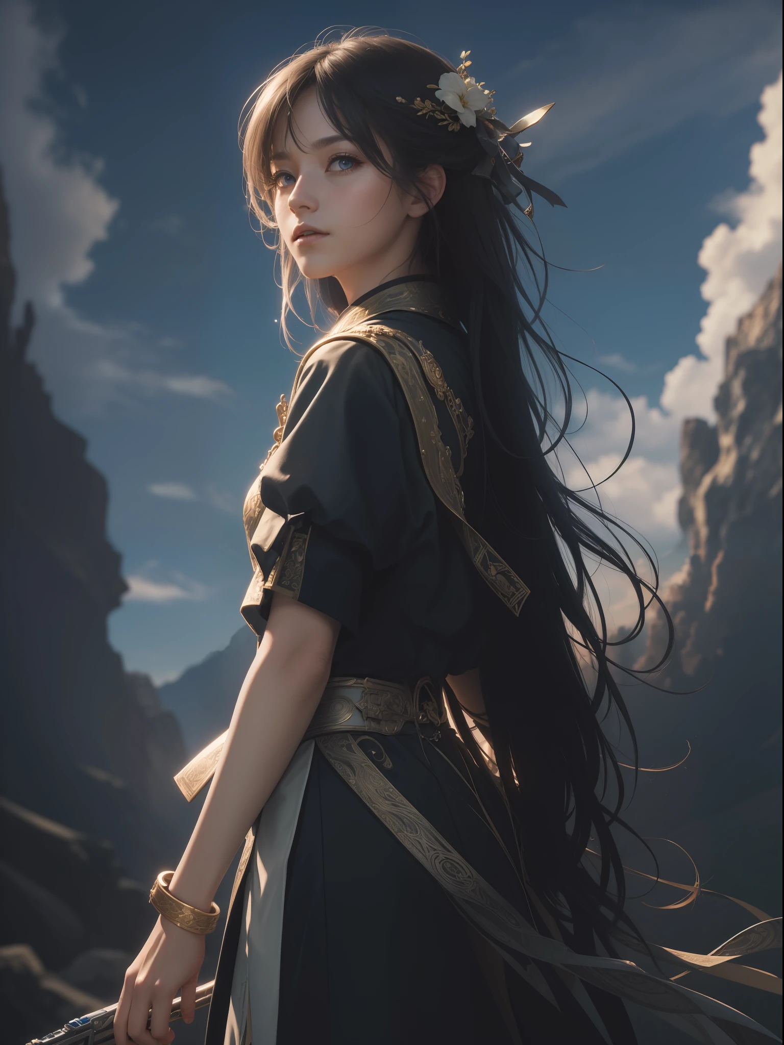 ((Masterpiece, best quality, official art, extremely detailed CG Unity 8k wallpaper)), beautiful detailed sky, wallpaper,There is a loong behind the girl,