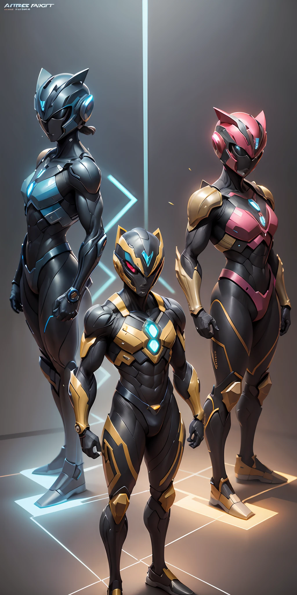 Power Rangers Time Force from Power Rangers, frontal, full-length, looking at the camera, facing the audience, standing posture, simple background, three-dimensional light, detailed full-body concept, sleek digital concept art, beautiful full-body concept art, art trend, CGsociety full-length,