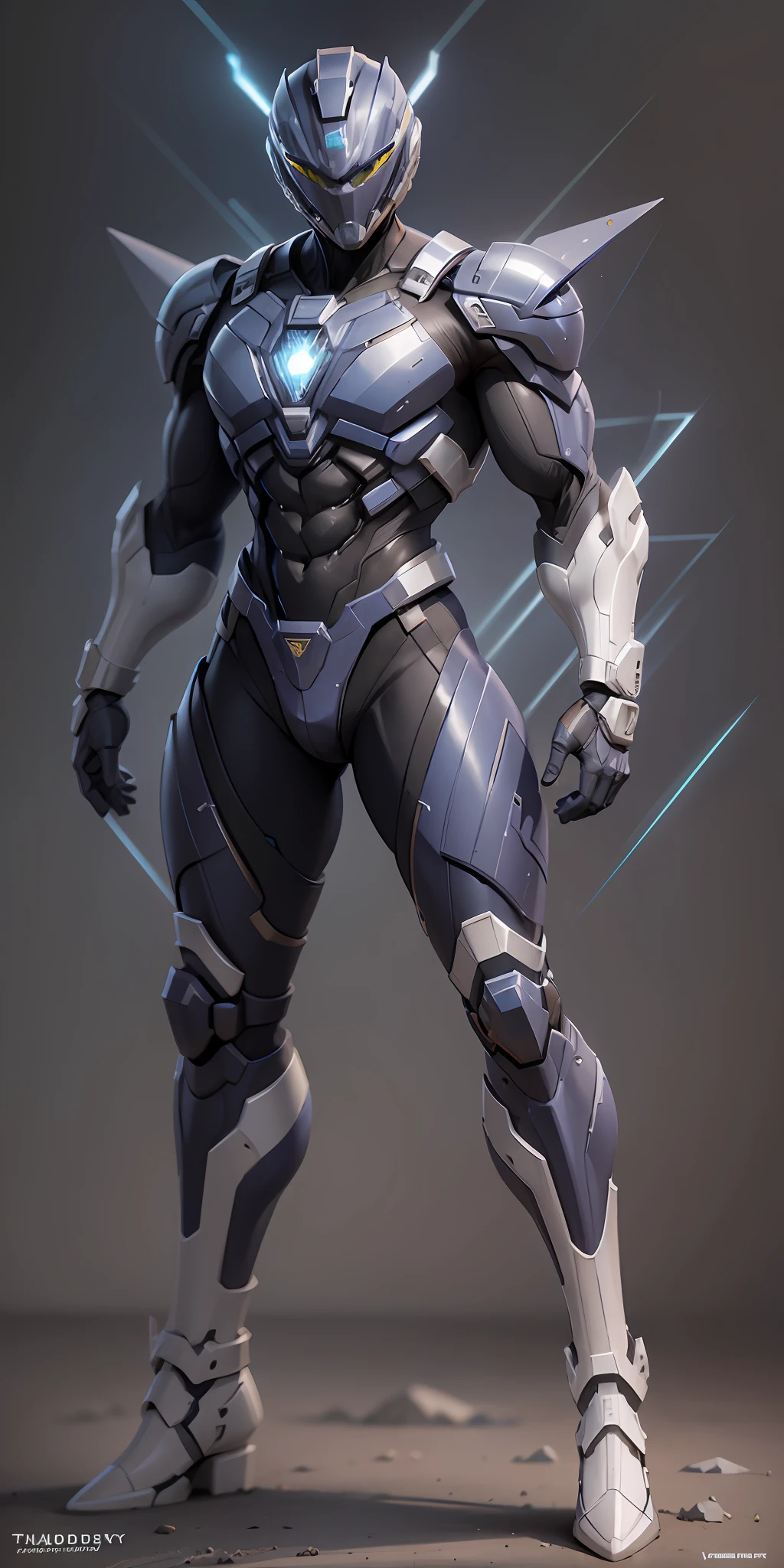 Cosmic Fury Gold Ranger from Power Rangers, frontal, full-length, looking at the camera, facing the audience, standing posture, simple background, three-dimensional light, detailed full-body concept, sleek digital concept art, beautiful full-body concept art, art trend, full-length CGsociety,