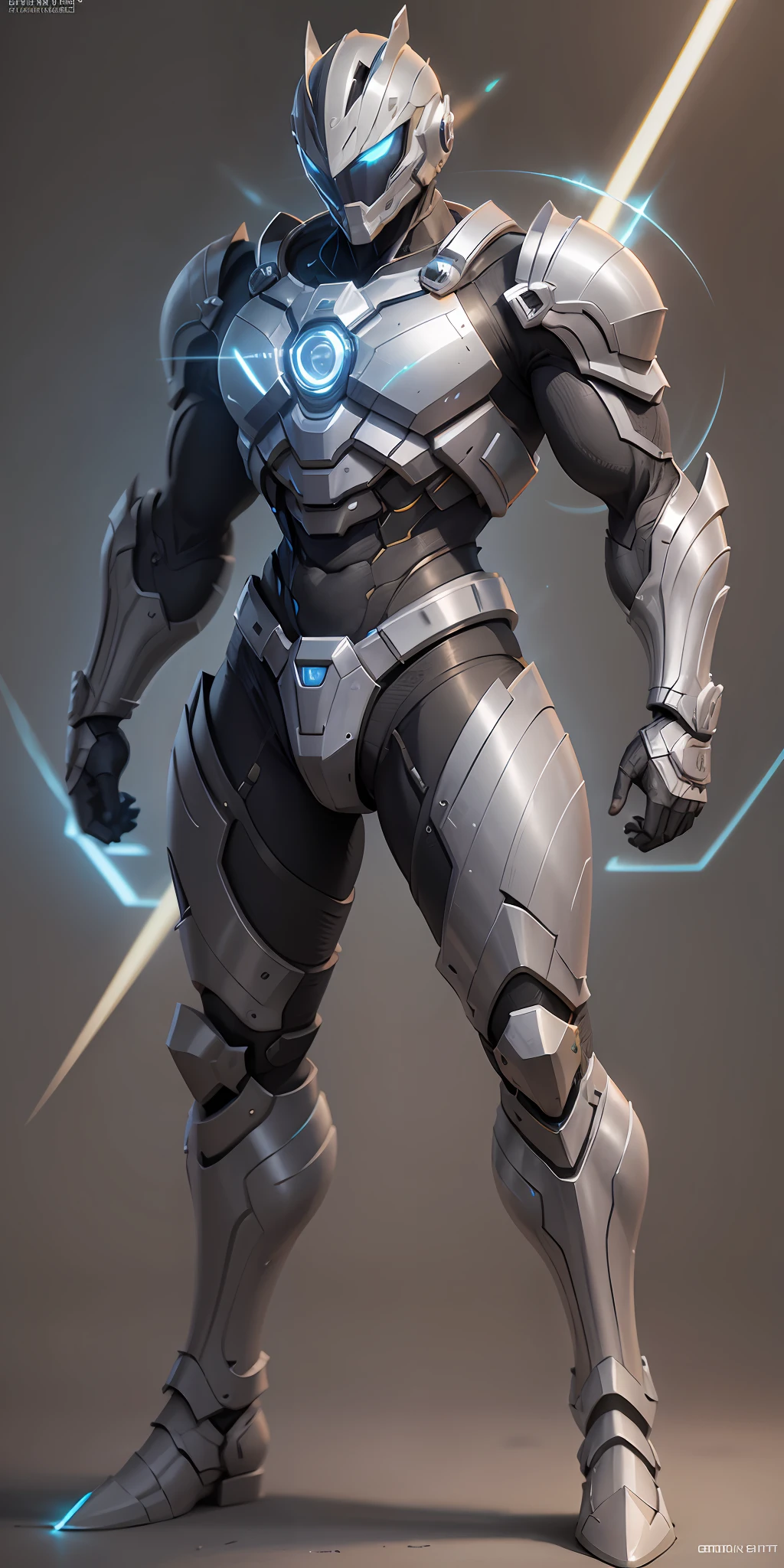 Solaris Knight from Power Rangers, frontal, full-length, looking at the camera, facing the audience, standing pose, simple background, three-dimensional light, detailed full-body concept, sleek digital concept art, beautiful full-body concept art, art trend, CGsociety full-length,
