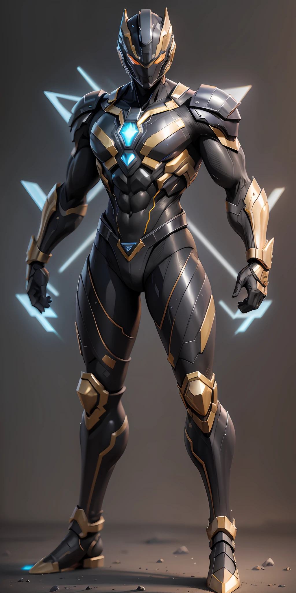 Cosmic Fury Gold Ranger from Power Rangers, frontal, full-length, looking at the camera, facing the audience, standing posture, simple background, three-dimensional light, detailed full-body concept, sleek digital concept art, beautiful full-body concept art, art trend, full-length CGsociety,
