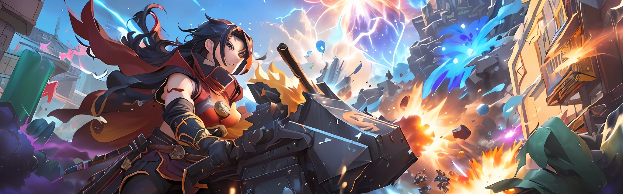 ((Cartoon Warrior)), Official Splash Art, Duelist Style, Mobile Game Art, ((Background Illustration)), Detailed Game Art, ((2D Fan Art: 1.4) | (Christie: 0.8)), ((Rich in Details game art: 1.2) | (storm heroes splash art) | (hero engine), (storm hero), hero 2D art, hero fanart, ((explosion: 0.9)|(outdated: 0.8)|(smoke: 0.7) ),((Splash Art Illustration: 1.3)|(Battle Chaser: 0.8))