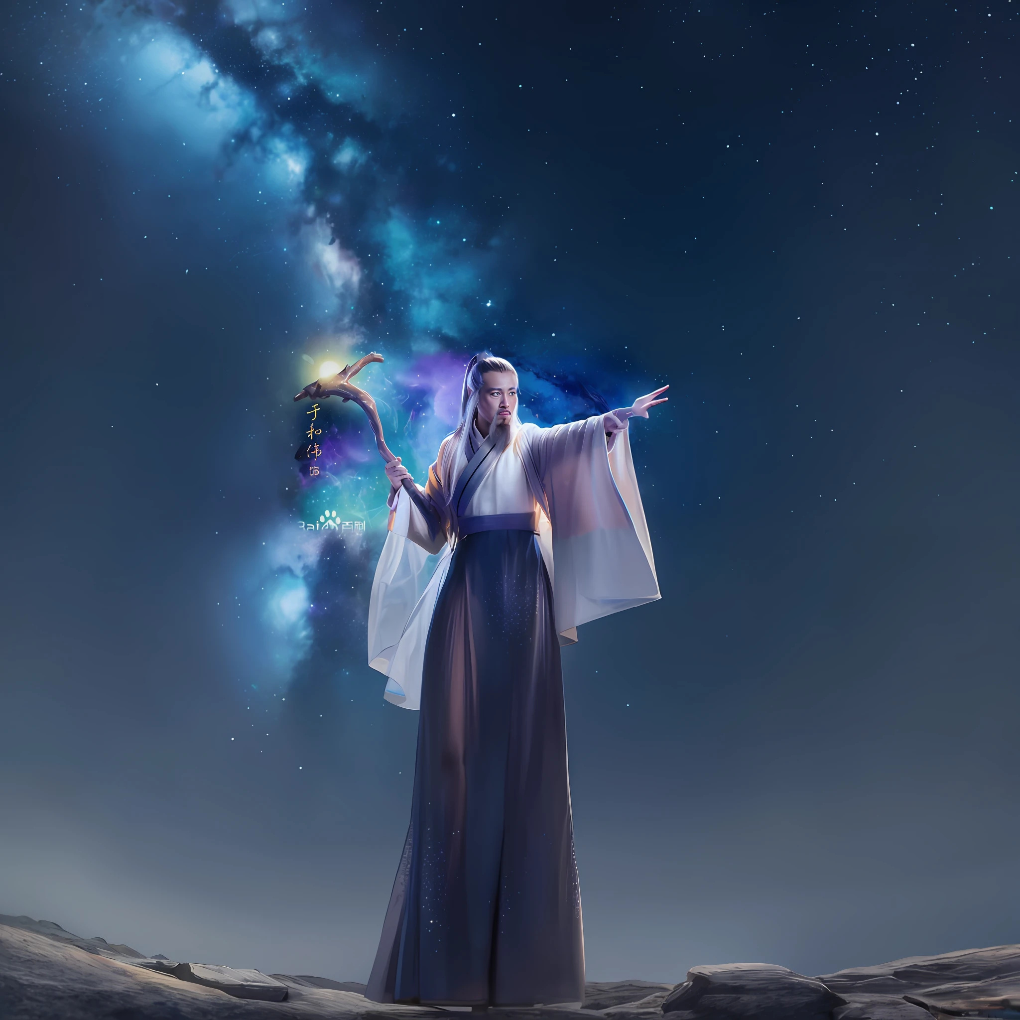 Full body image, cosmic starry sky