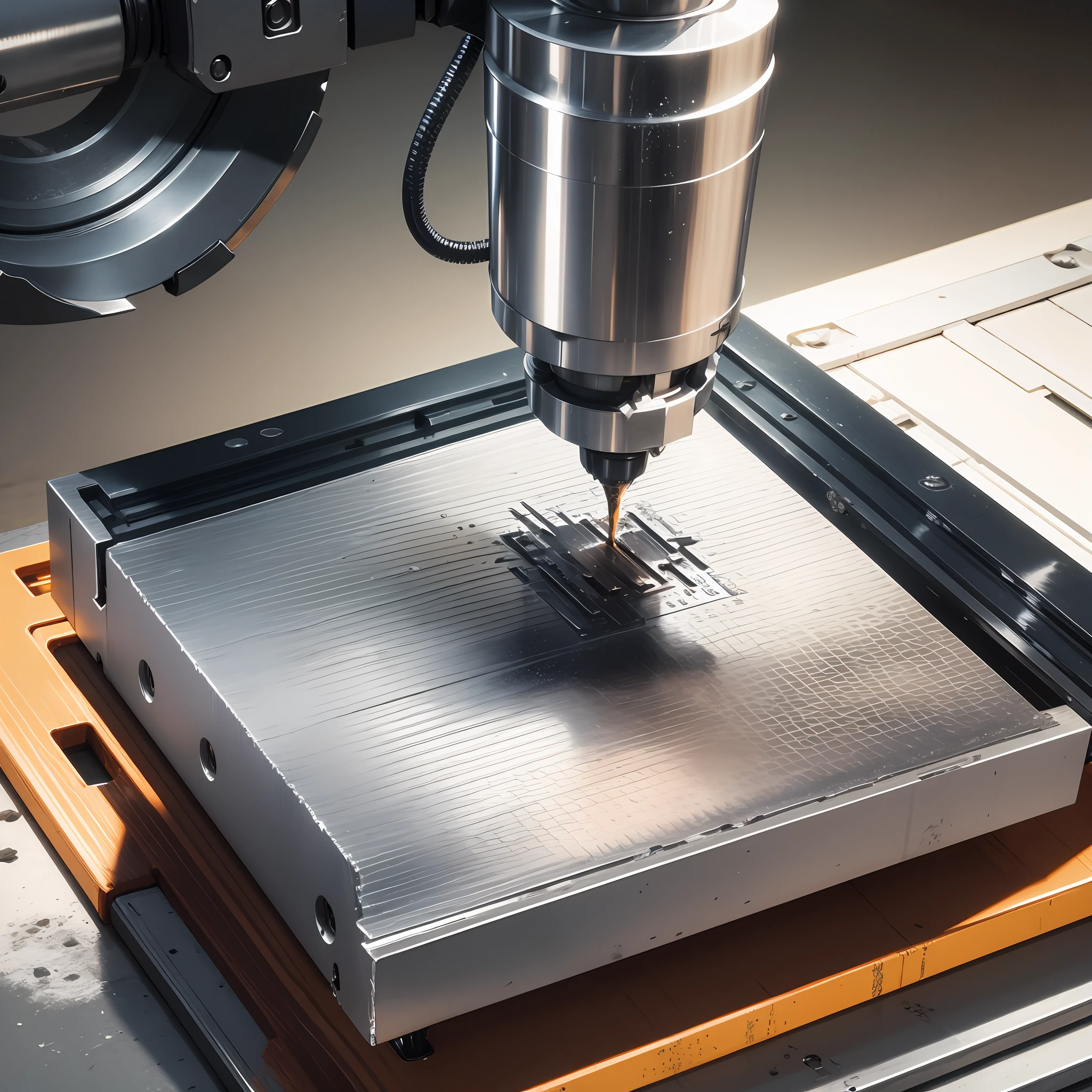 cnc machina cutting an aluminum block with a 12mm cutter with plenty of cutting fluid, 16K --auto --s2