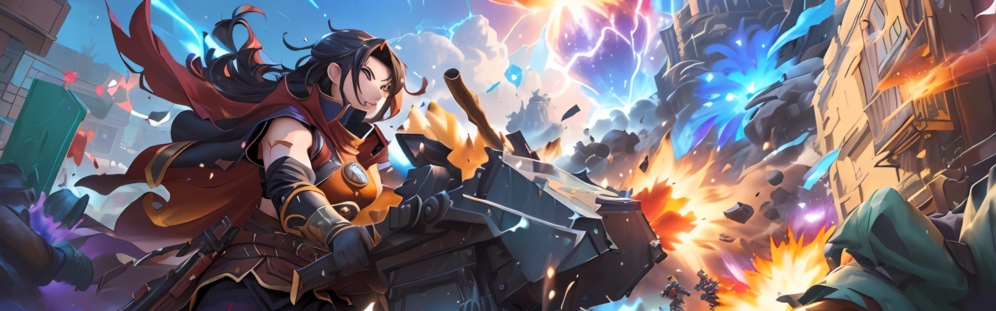 ((Cartoon Warrior)), Official Splash Art, Duelist Style, Mobile Game Art, ((Background Illustration)), Detailed Game Art, ((2D Fan Art: 1.4) | (Christie: 0.8)), ((Rich in Details game art: 1.2) | (storm heroes splash art) | (hero engine), (storm hero), hero 2D art, hero fanart, ((explosion: 0.9)|(outdated: 0.8)|(smoke: 0.7) ),((Splash Art Illustration: 1.3)|(Battle Chaser: 0.8))