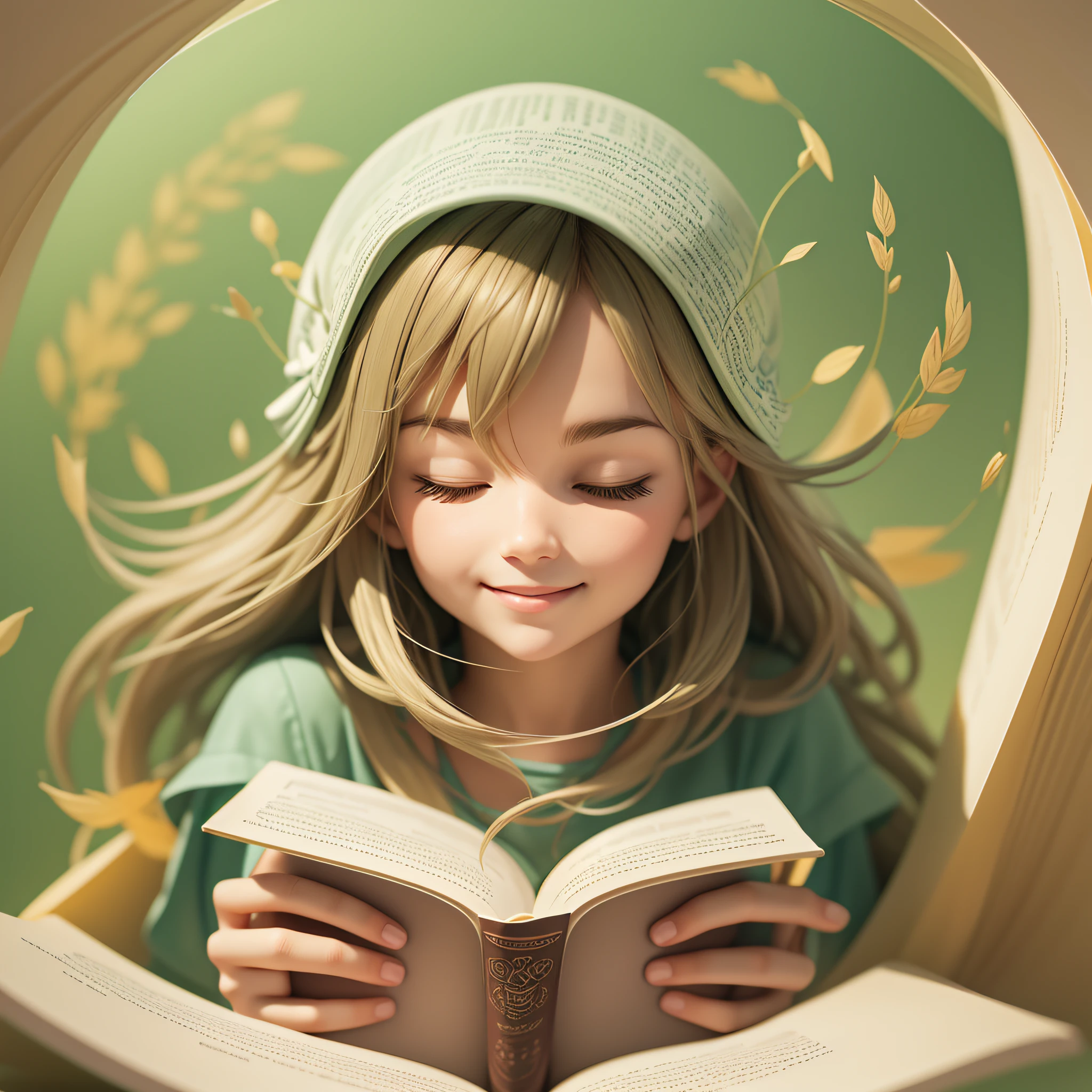 Create a vertical, simple illustration for a reading promotion poster without text. Depict a person happily immersed in a book with a warm, inviting atmosphere around them, encouraging others to explore the world of reading. --auto --s2