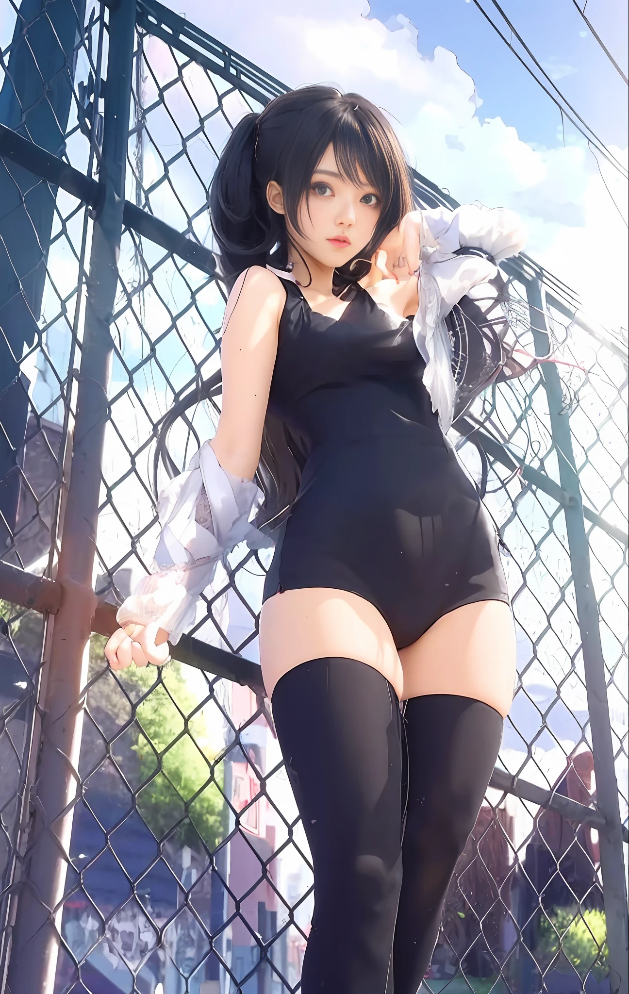 anime girl in a black dress standing in front of a fence, seductive anime girl, anime girl wearing a black dress, anime moe artstyle, beautiful anime high school girl, (anime girl), smooth anime cg art, nightcore, by Jin Homura, attractive anime girl, anime best girl, anime visual of a cute girl, beautiful anime girl, noire moody scene
