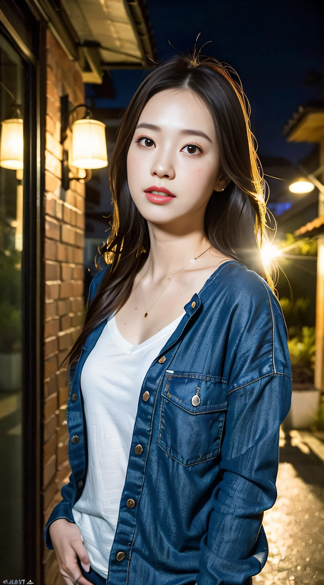 (realistic, photo-realistic:1.37),1girl, photon mapping, radiosity, Korean, cute casual outfit, selfie, night