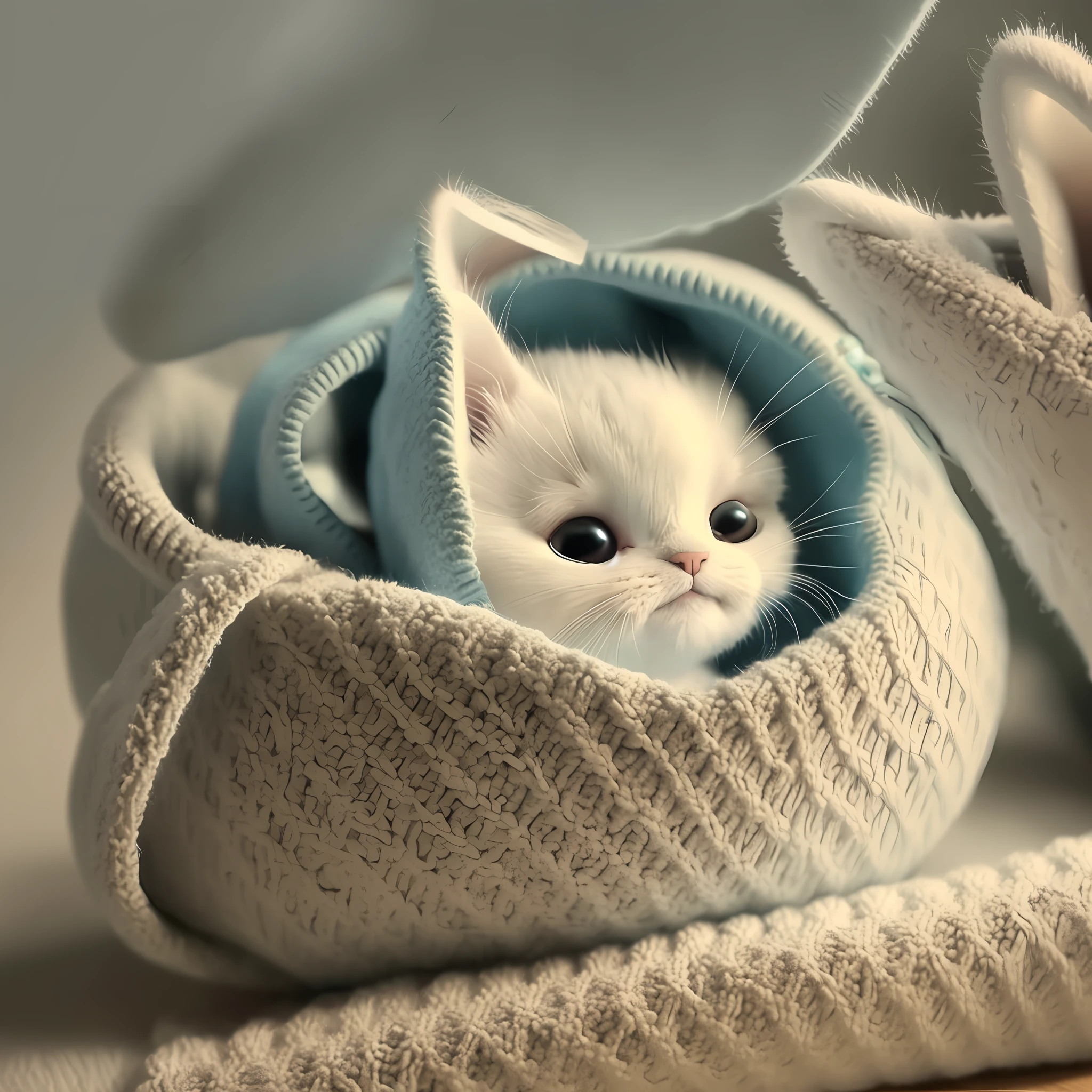 A very small cat sleeping wrapped in a towel --auto --s2