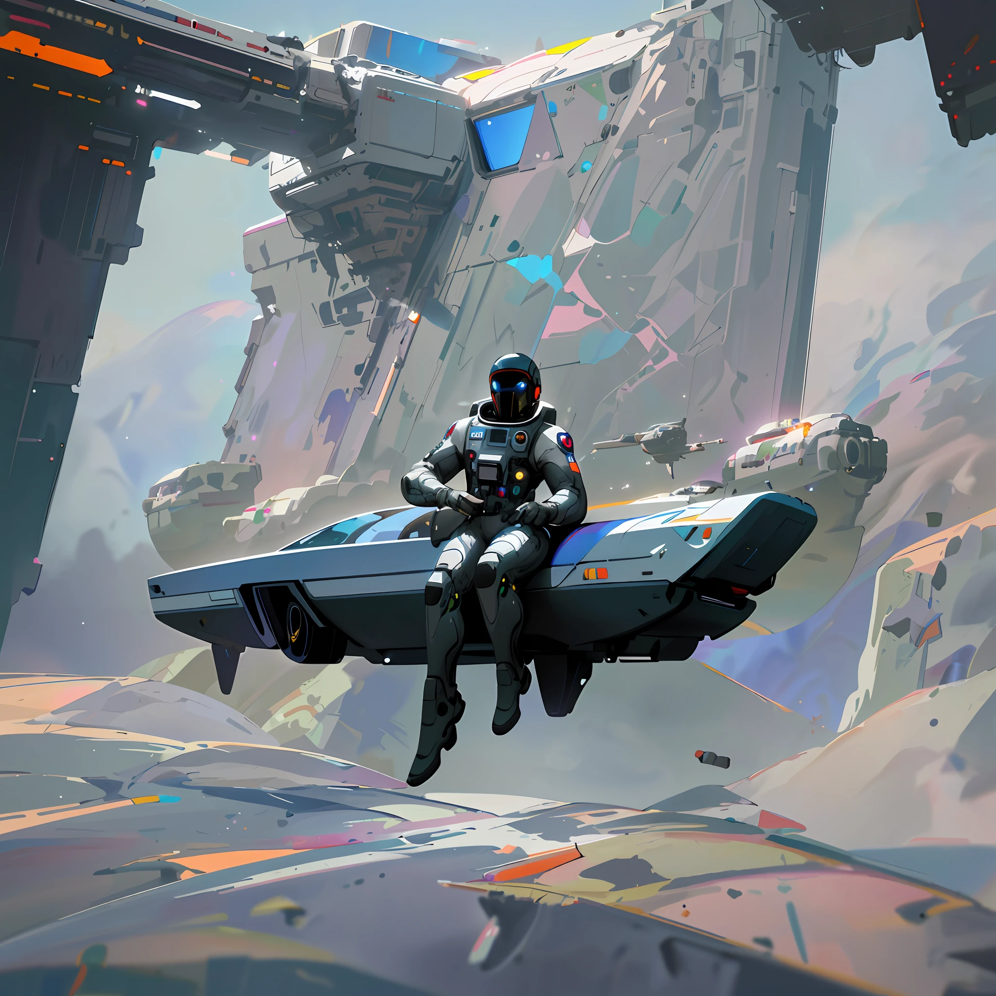 there is a man in a space suit sitting on a car, in the art style of filip hodas, highly realistic concept art, 4 k concept art, 4k concept art, futuristic art style, star citizen digital art, retrofuturistic digital painting, wojtek fus, sci fi digital painting, sci fi art, sci-fi digital art