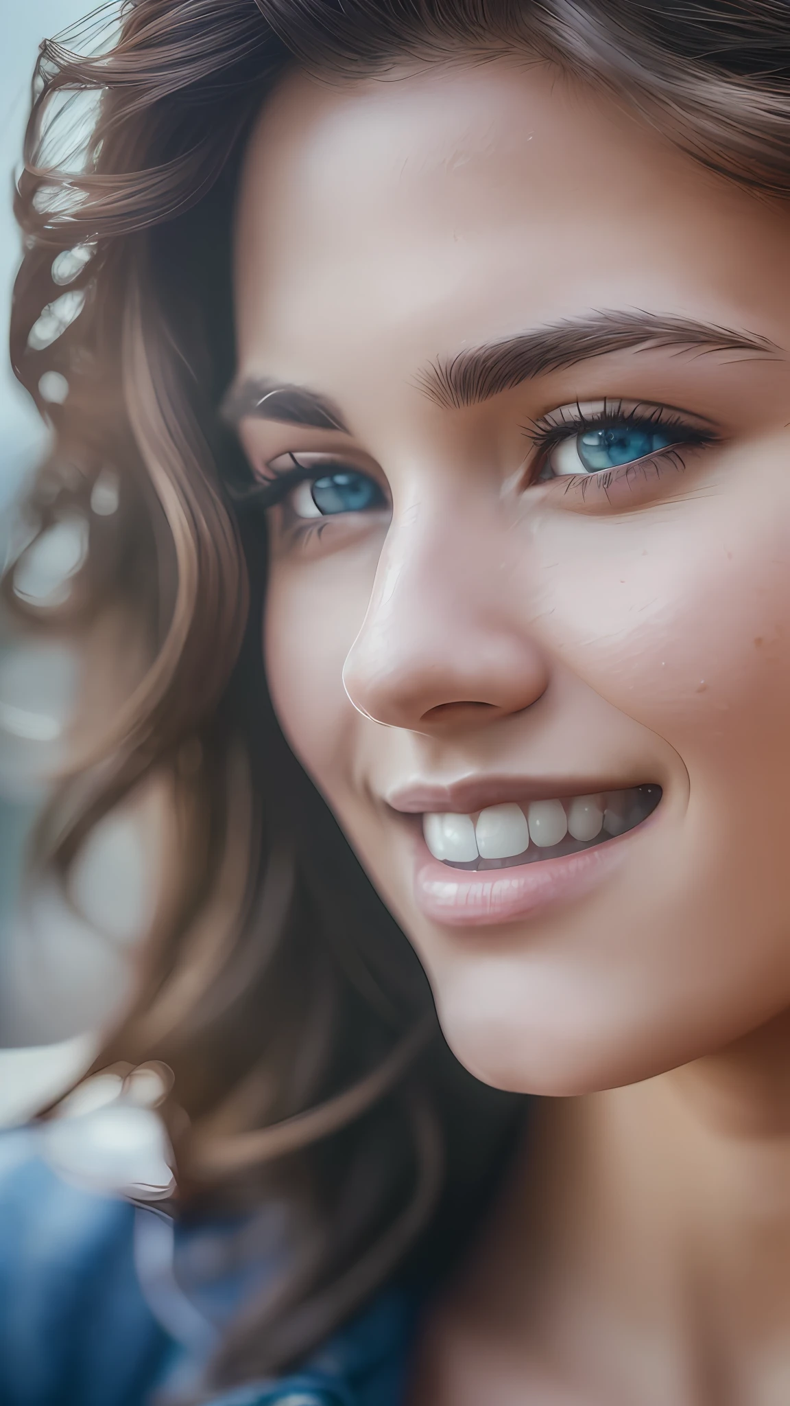 (RAW, analogue, Nikon Z 14mm ultra-wide angle lens, award-winning glamour photograph, ((best quality)), ((masterpiece)), ((realistic)), skin pores, subsurface scattering, radiant light rays, high-res, detailed facial features, high detail, sharp focus, smooth, aesthetic, extremely detailed, (extremely detailed eyes, extremely detailed iris), extremely detailed hair, extremely detailed skin, extremely detailed clothes, octane render, photorealistic, realistic, post-processing, max detail, realistic shadows, roughness, natural skin texture, real life, ultra-realistic, photorealism, photography, 8k UHD, photography, hdr, intricate, elegant, highly detailed, sharp focus, stunning, beautiful, gorgeous), (masterpiece:1.2, best quality1:1, ultra-detailed:1.2, best shadow, 8k:1.1), (massive city:1.3, rooftop:1.1, city structures below, handrails), (contrasting background, bright background), (beautiful detailed face), high contrast, (perfect illumination:1.2, beautiful color, delicate color), ((cinematic light)), colorful, hyper detail, dramatic light, intricate details, (1 girl, solo, brown hair, smiling face, short hair, wavy hair:1.1, blue eyes, dynamic angle, white tanktop, jeans, cowboy shot, arms down), depth of field