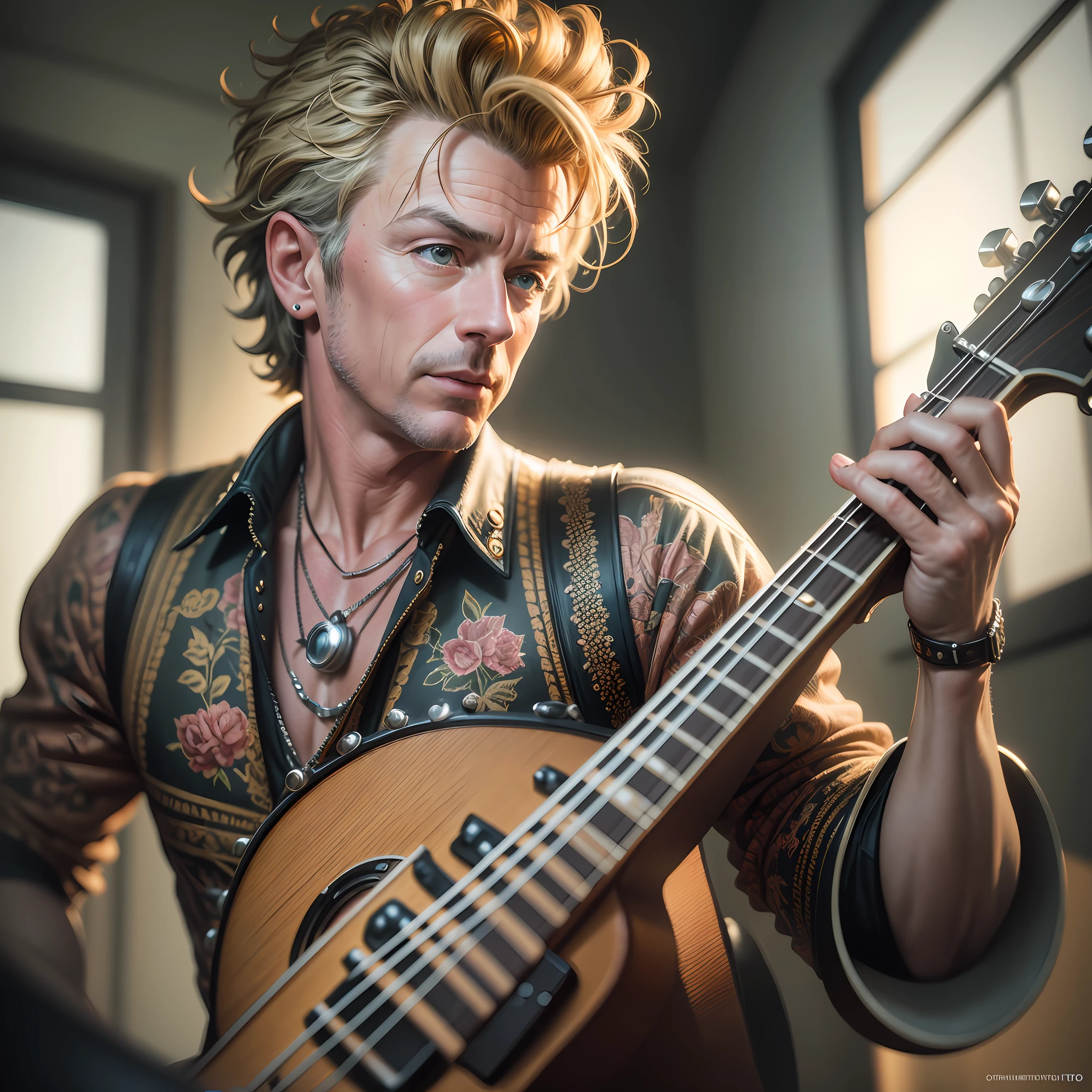 Brian Setzer, Photo Realistic, Ultra Detailed, Natural Light, Bright Background, Photography, Studio Lighting Film Shots + Dynamic Composition, Incredibly Detailed, Sharp, Detailed + Intricate Detail + Professional Lighting, Film Lighting + 35mm + Anamorphic + Lightroom + Cinematography + Bokeh + Lens Flare + Film Grain --auto --s2