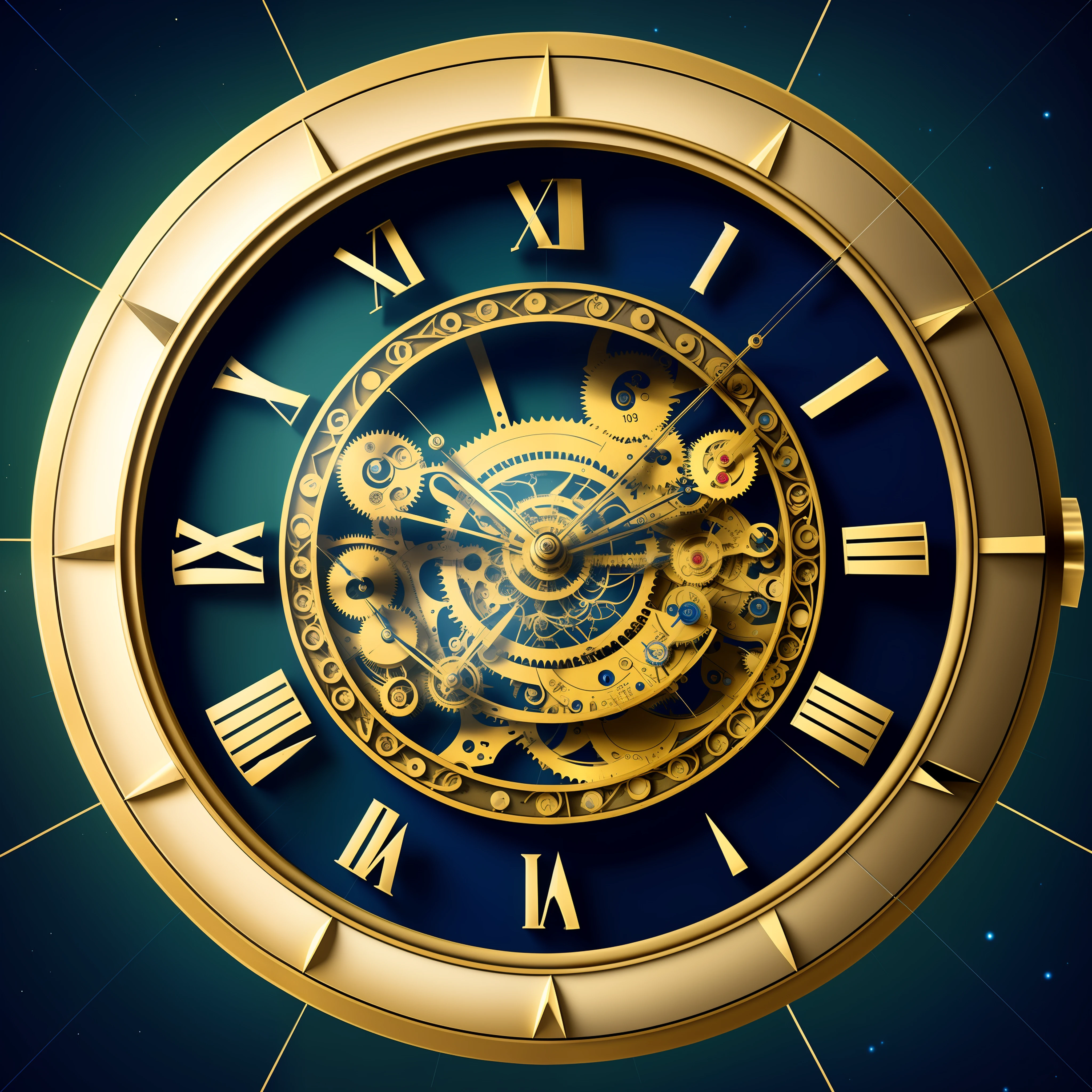 A futuristic scene of the city with a gigantic antique clock and partially damaged.