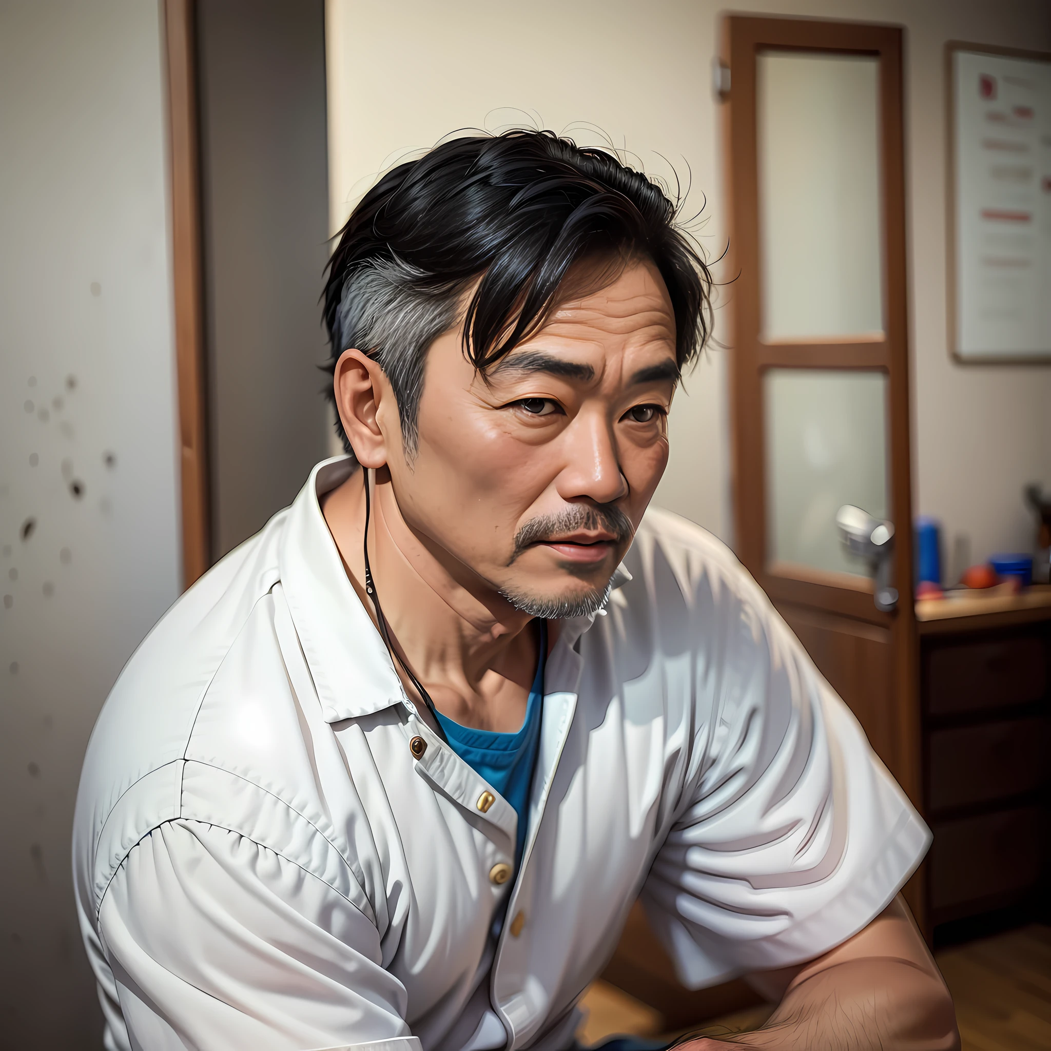 Close-up of Asian middle-aged man