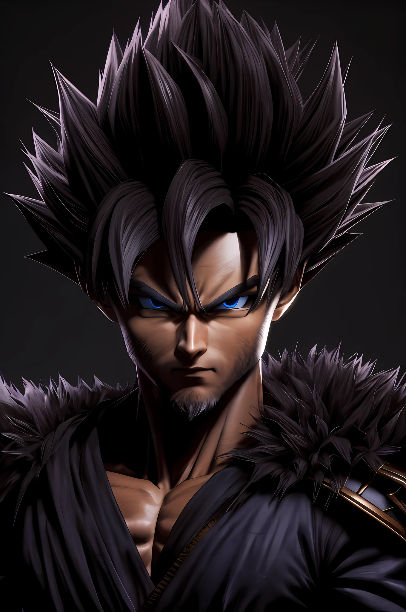 Goku (Black Myth),
1 boy, solo, male focus, delicate eyes, shadowed face,
Fur case, armor, blue clothes, palanquin, battle, short hair, monkey face
Unreal Engine, 8K, super detail,