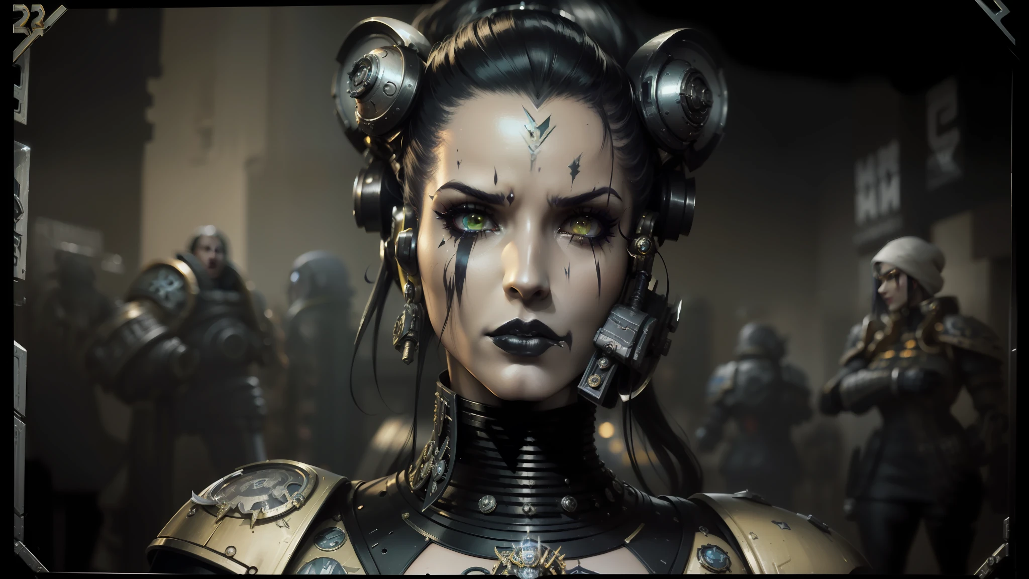 arafed woman with a futuristic look and hair style, movie still of a villain cyborg, bastien lecouffe - deharme, 120mm black and white photograph, circuitry, shot on anamorphic lenses, portrait featured on unsplash, luis royo and alex ebel, trending in cgsociety, ( ( ( ( ( warhammer 4 0 k --auto --s2