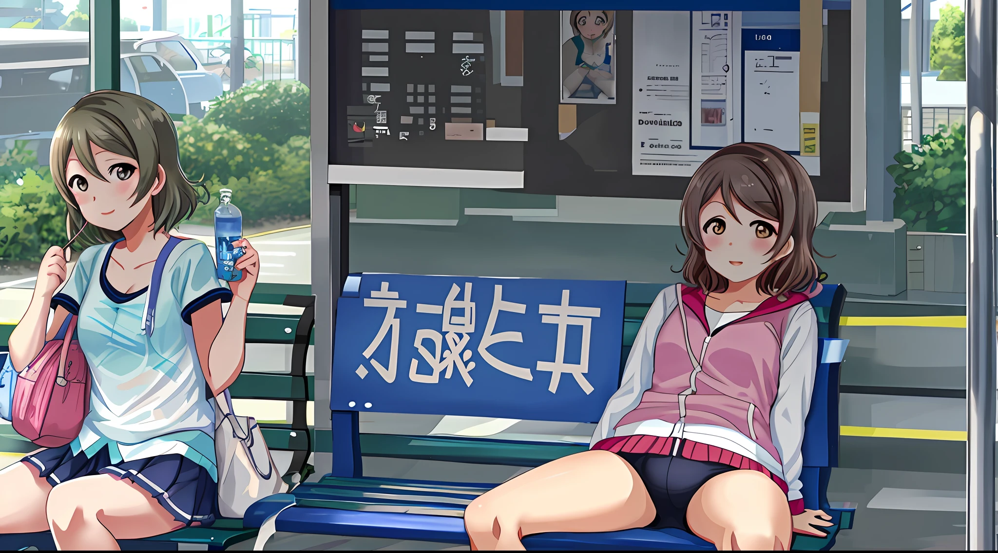 Love live Yo Watanabe in underwear lying on a bench at a bus stop