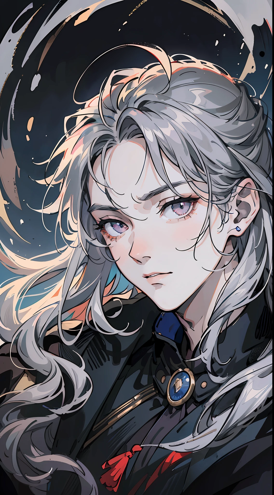 Masterpiece, Superb Quality, Best Quality, 8k, Style, Illustration, 2D, Men, Man, Portrait, Ancient Chinese Man, Dark Theme, Dynamic Angle, Cloak, Long Silver Hair, Onyx Eyes, Messy Hair, White Skin, Black Robe, Close Up, Delicate Facial Details, Cinematic Lighting --auto --s2