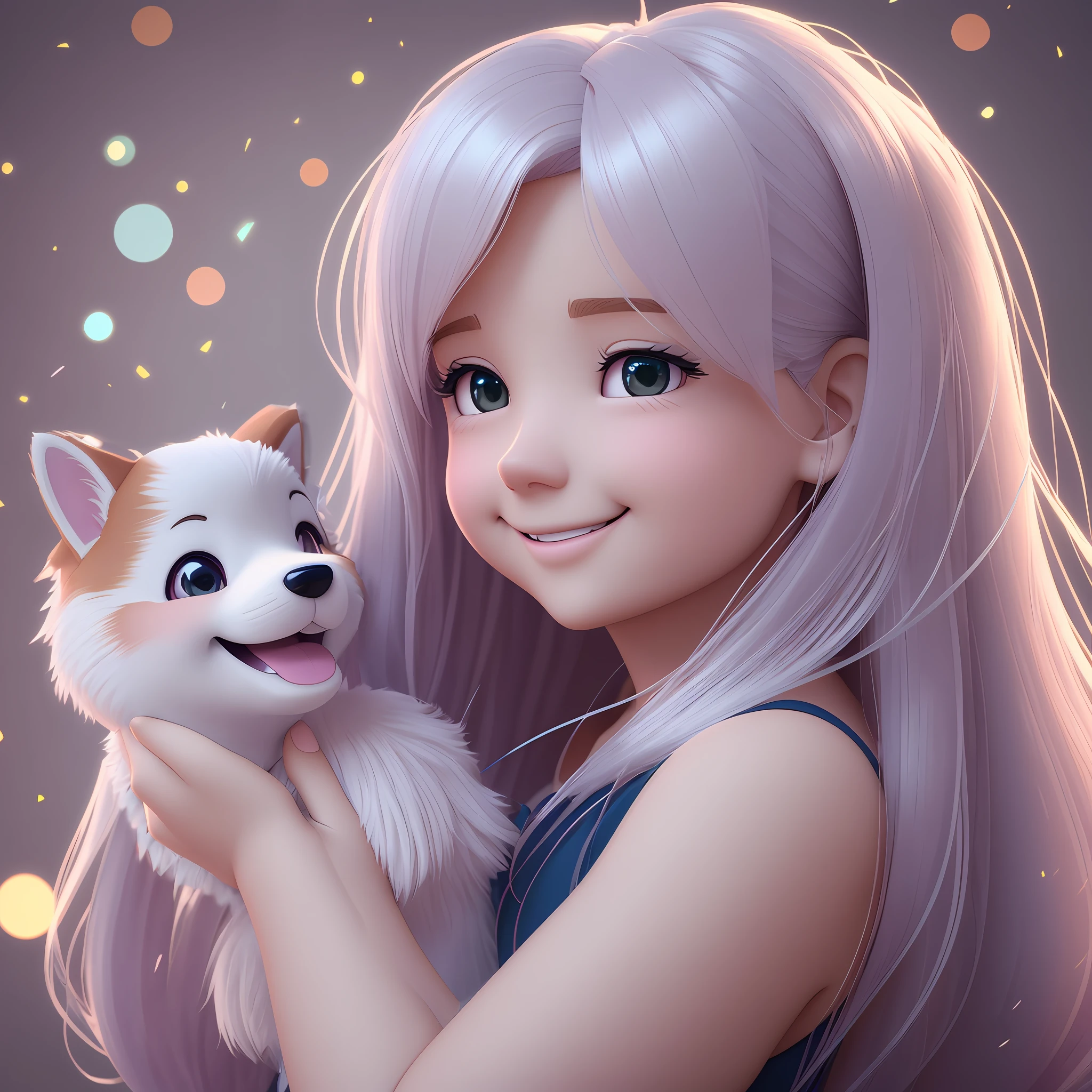 Smiling corgi dog, it is white on the left side of the face and brown on the right, model blind box toy Disney style, pixar, dreamworks pictures, clear facial features, front view, face shot, delicate gloss, cinematic light, edge light, edge light, oc rendering, c4d, 8K --niji 5 --style expression