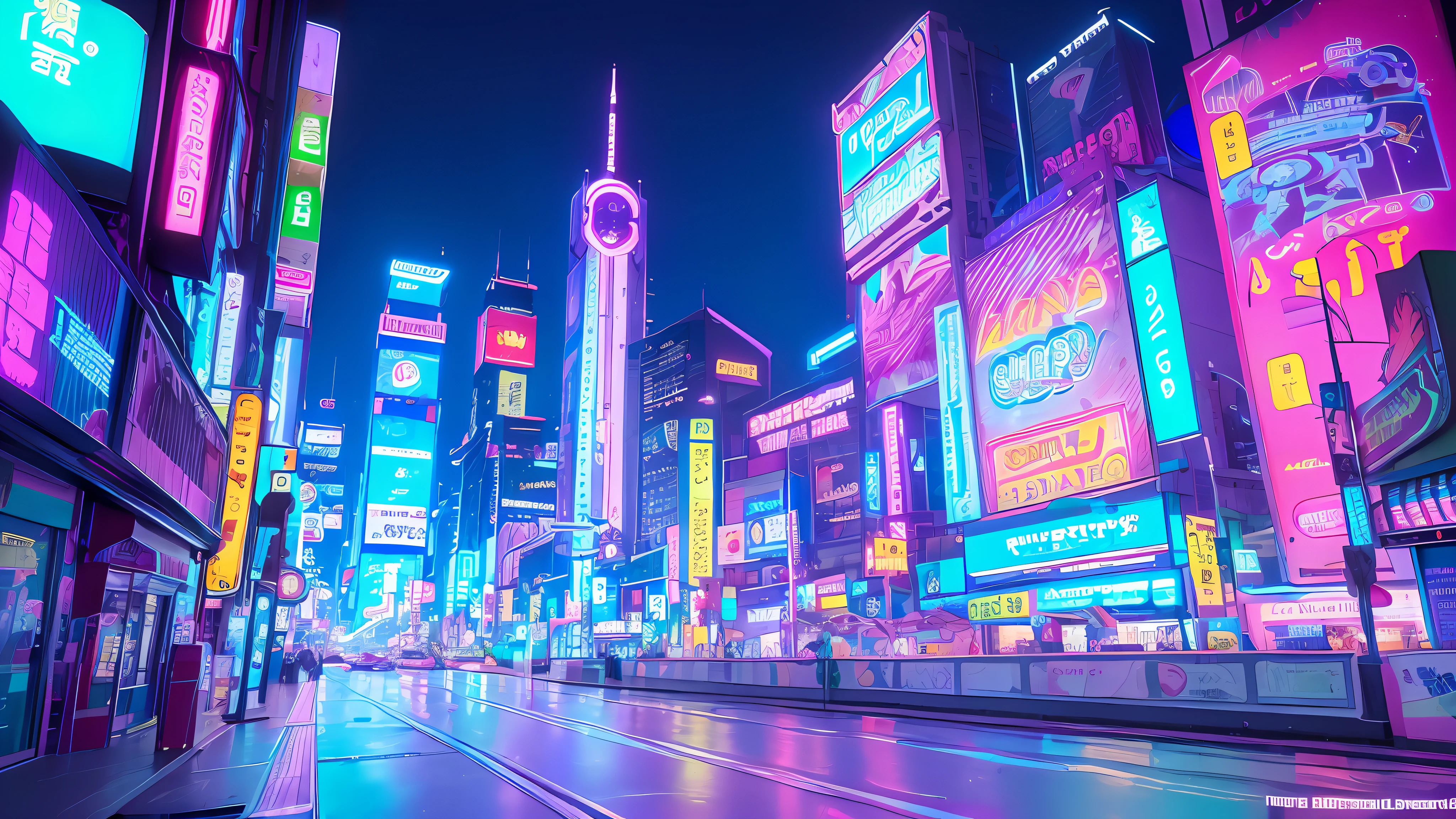 (Masterpiece, Top Quality, Best Quality, Official Art, Beautiful and Aesthetic: 1.2), (Blue-violet Neon Lighting), (Vivid Shine), Dynamic Colors, Impressive Contrast, Futuristic Atmosphere, Electrical Energy, Reflective Surfaces, (Cityscape: 1.3), 8K, Official Wallpaper, (Cyberpunk: 1.2), futrue, cyberpunk, Japanese, Chinese character sign