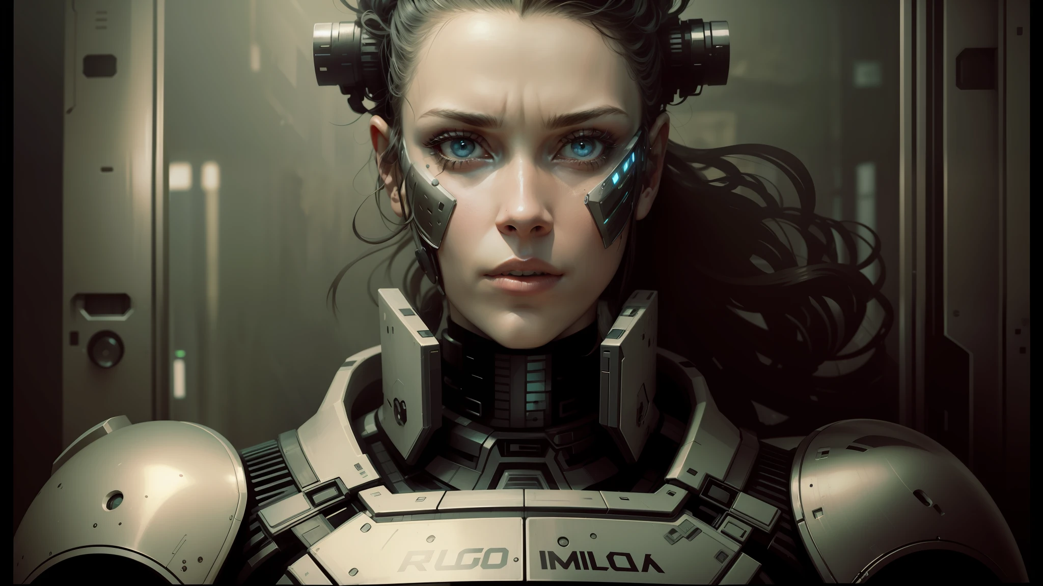 there is a woman with a futuristic headpiece and a helmet, symmetry!! portrait of cyborg, by Eglon van der Neer, borg, artificial intelligence princess, body armour, portrait of rugged adult female, by Brad Holland, award-winning-photograph, biophilia mood, # sci - fi, cyborg neck, with ai theme --auto --s2