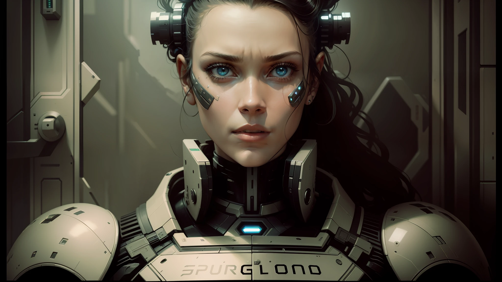 there is a woman with a futuristic headpiece and a helmet, symmetry!! portrait of cyborg, by Eglon van der Neer, borg, artificial intelligence princess, body armour, portrait of rugged adult female, by Brad Holland, award-winning-photograph, biophilia mood, # sci - fi, cyborg neck, with ai theme --auto --s2