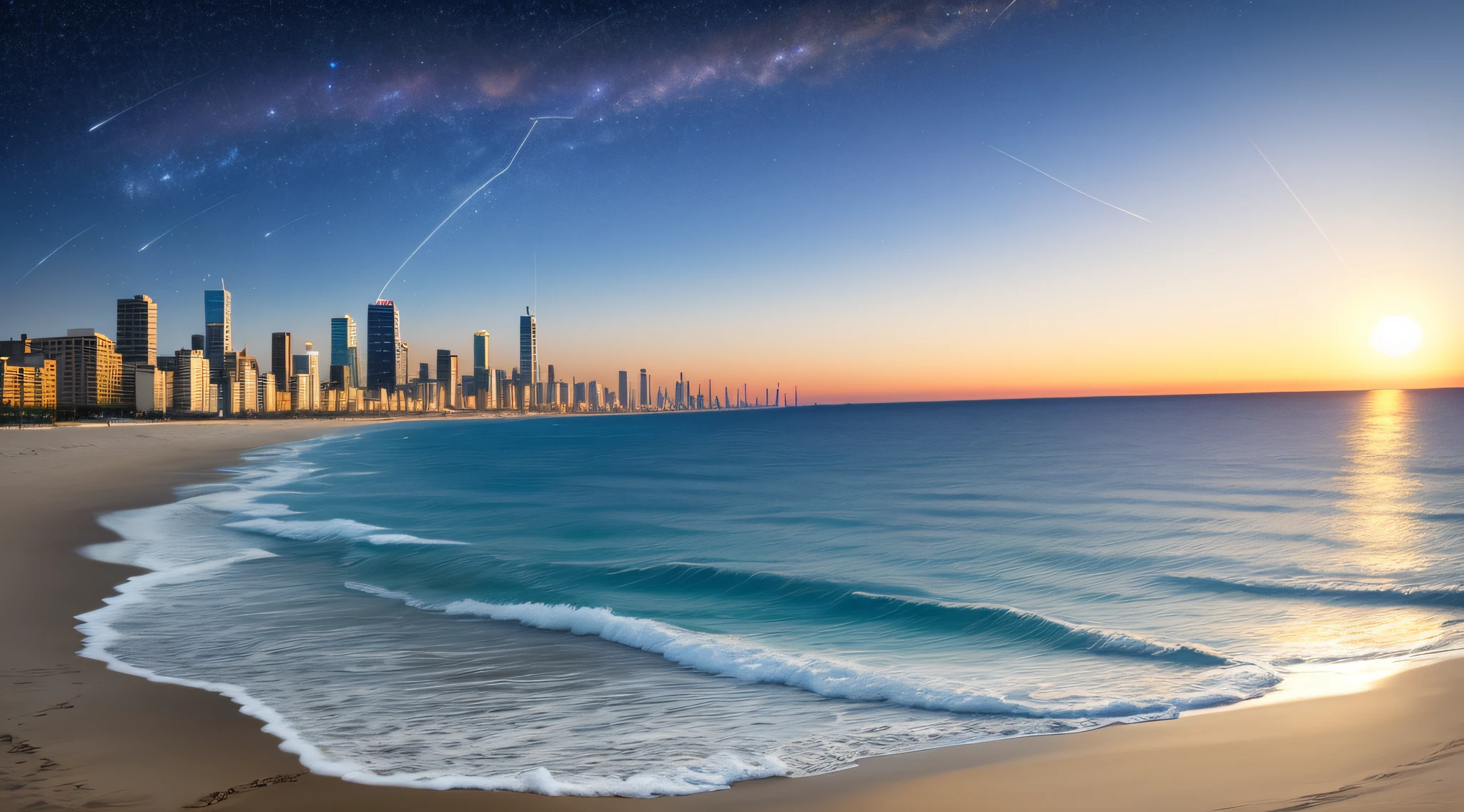 Scenery , City , Beach , Summer , Sky , Day , shooting stars in the sky , Sun , Breeze
